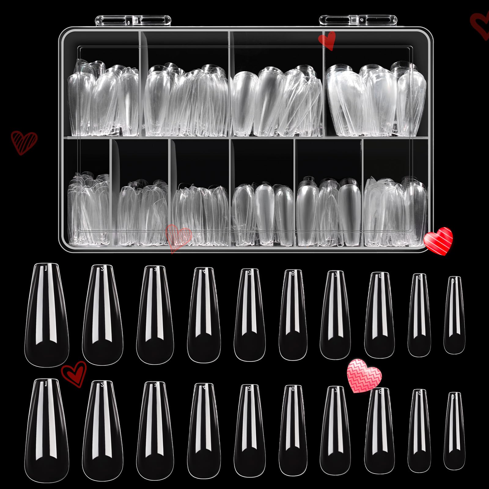 Beetles 500Pcs Acrylic Nail Kit - Long Coffin Pre-Shaped Clear Full Cover Soft False Nails with Easy Soak Off Tips for DIY Nail Art & Extensions | Perfect Home Manicure Gift Set for Women, Great for Parties, Weddings & Special Occasions