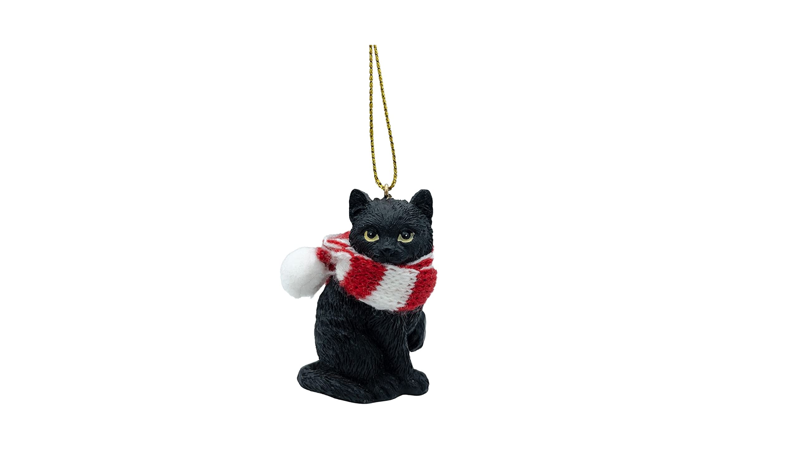 Black Longhair Tabby Cat Christmas Tree Ornament with Candy Cane Scarf - Handmade Holiday Decor for Cat Lovers, Perfect for Xmas Tree, Gift Exchange & Festive Home Decoration