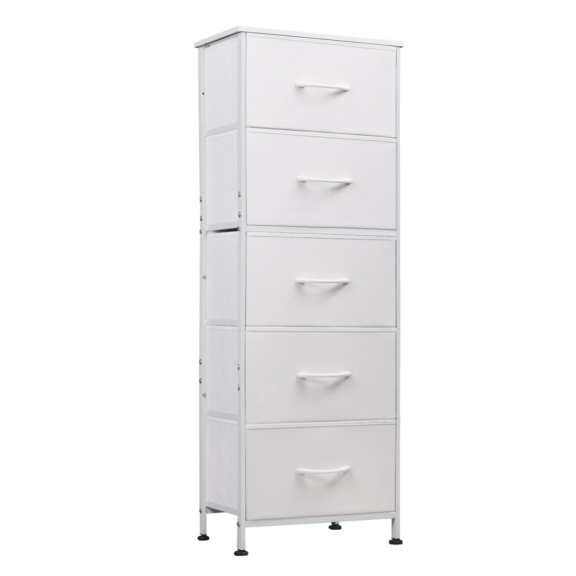WLIVE 5-Drawer Fabric Dresser with Wood Top & Steel Frame - Tall Bedroom Storage Organizer with Fabric Bins - Perfect for Closet, Hallway, or Nursery Organization - White