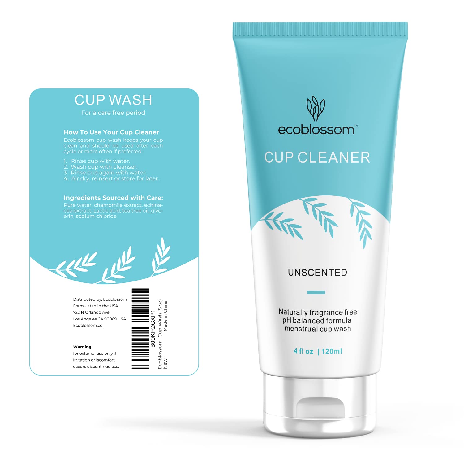 EcoBlossom Unscented Organic Menstrual Cup Cleaner - pH-Balanced Foaming Sterilizer Wash for Silicone Period Discs & Cups - 4oz Natural Feminine Hygiene Solution for Travel, Gym & Home Use