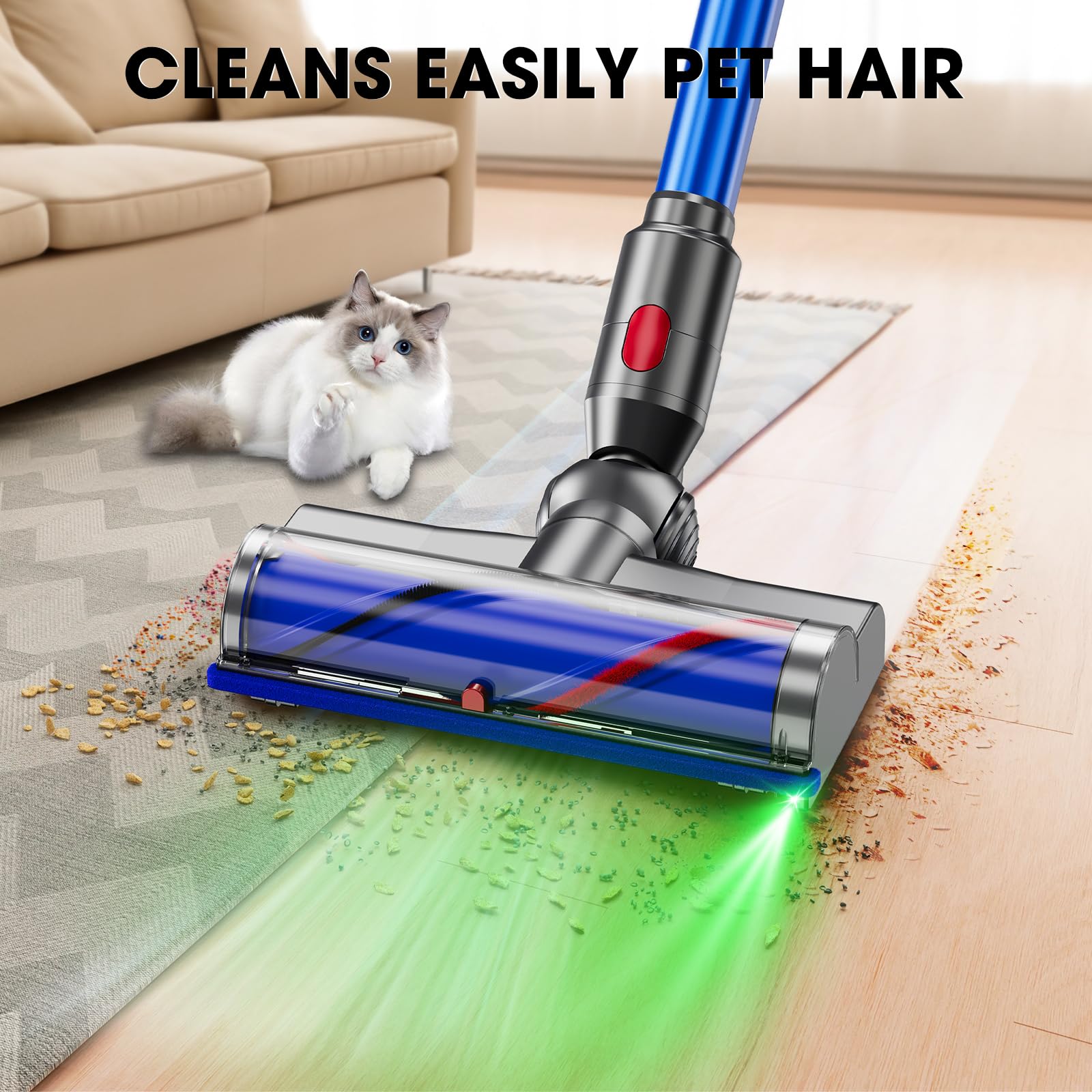 Dyson V7 V8 V10 V11 V15 Motorhead Replacement - LED Headlight Soft Roller Brush Head for Hardwood Floors & Carpets - Compatible with Dyson Cordless Stick Vacuums - Perfect for Pet Hair, Dust & Deep Cleaning at Home