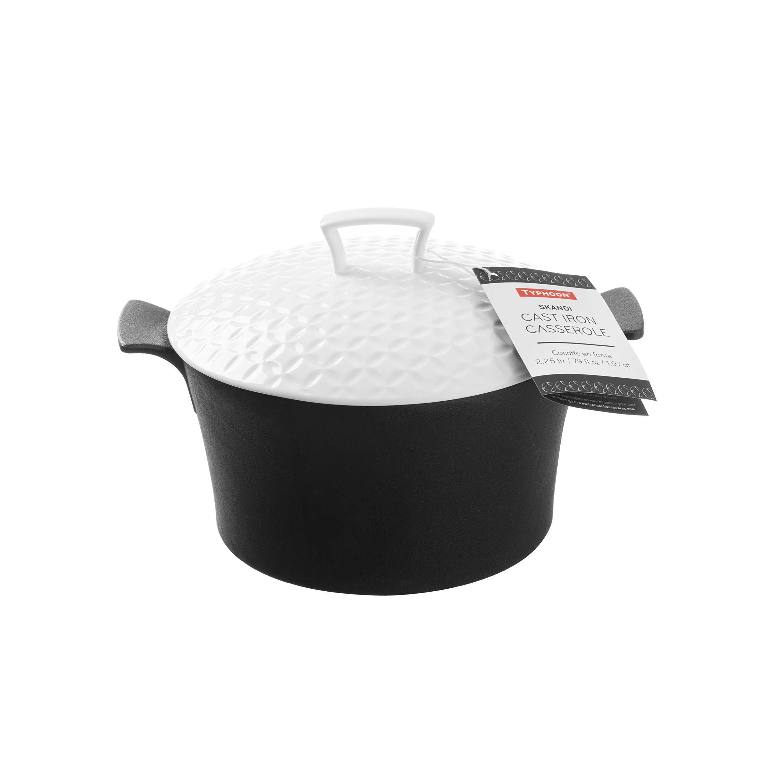 Typhoon Skandi Collection 2 Qt Cast Iron Casserole with Lid - Enameled Dutch Oven for Baking, Braising & Slow Cooking - Stovetop to Oven Safe Cookware for Soups, Stews & Roasts