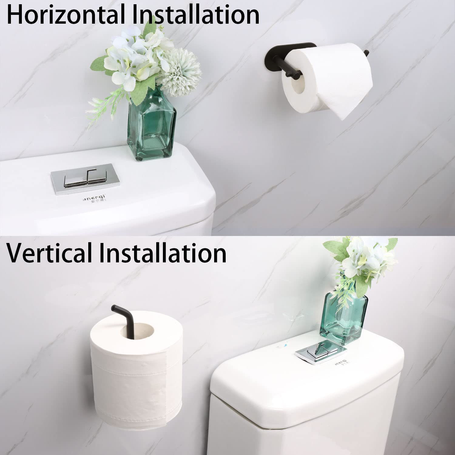 TocTen Self-Adhesive Toilet Paper Holder - No Drill Stainless Steel Bathroom Tissue Roll Mount - Easy Install Matte Black Paper Holder for Home, Office, Kitchen | Space-Saving & Modern Bathroom Organization