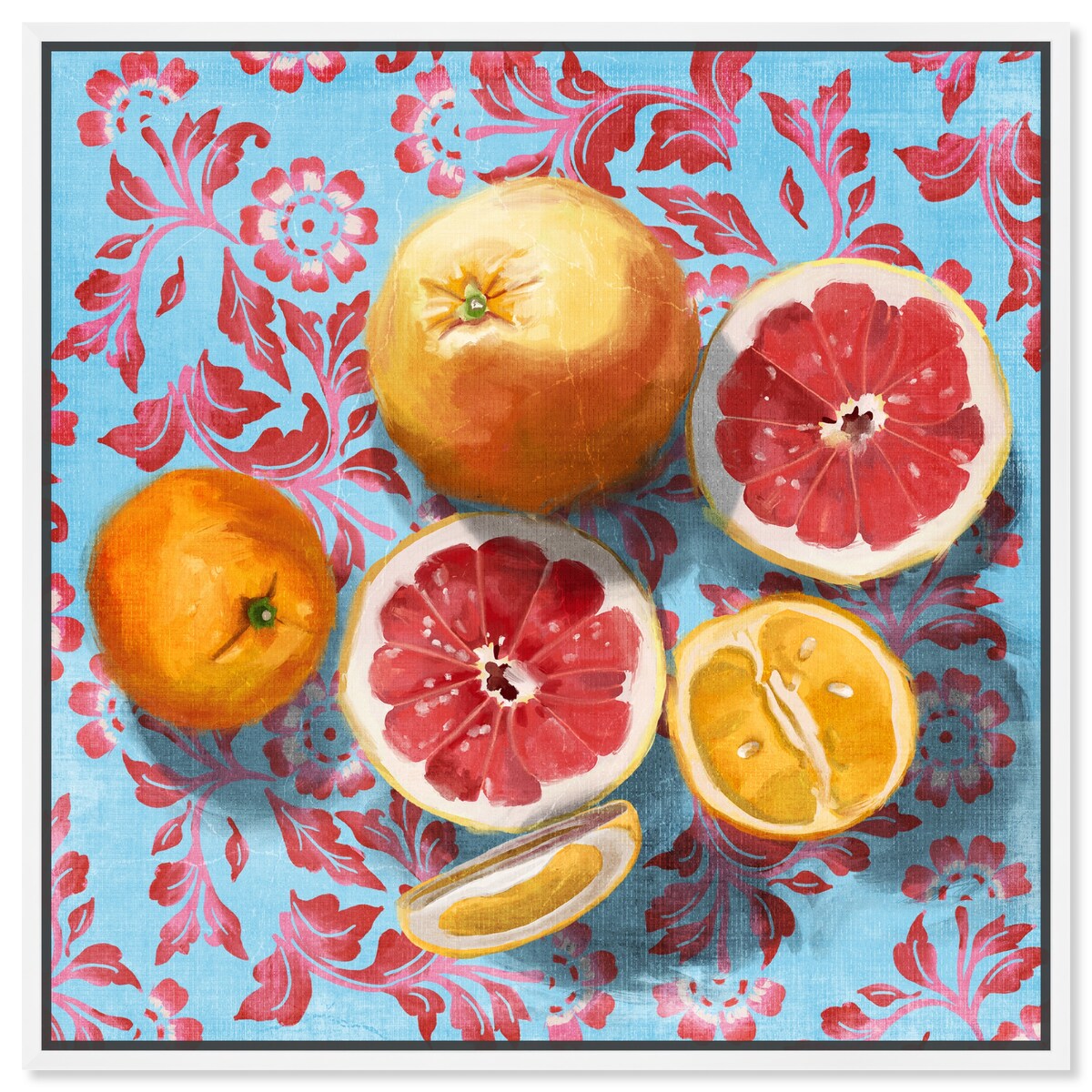 Tropical Citrus Still Life Blue Framed Canvas Wall Art Print - Sour Fruit Kitchen Decor for Cabin & Lodge - Perfect for Farmhouse, Dining Room & Country Style Homes