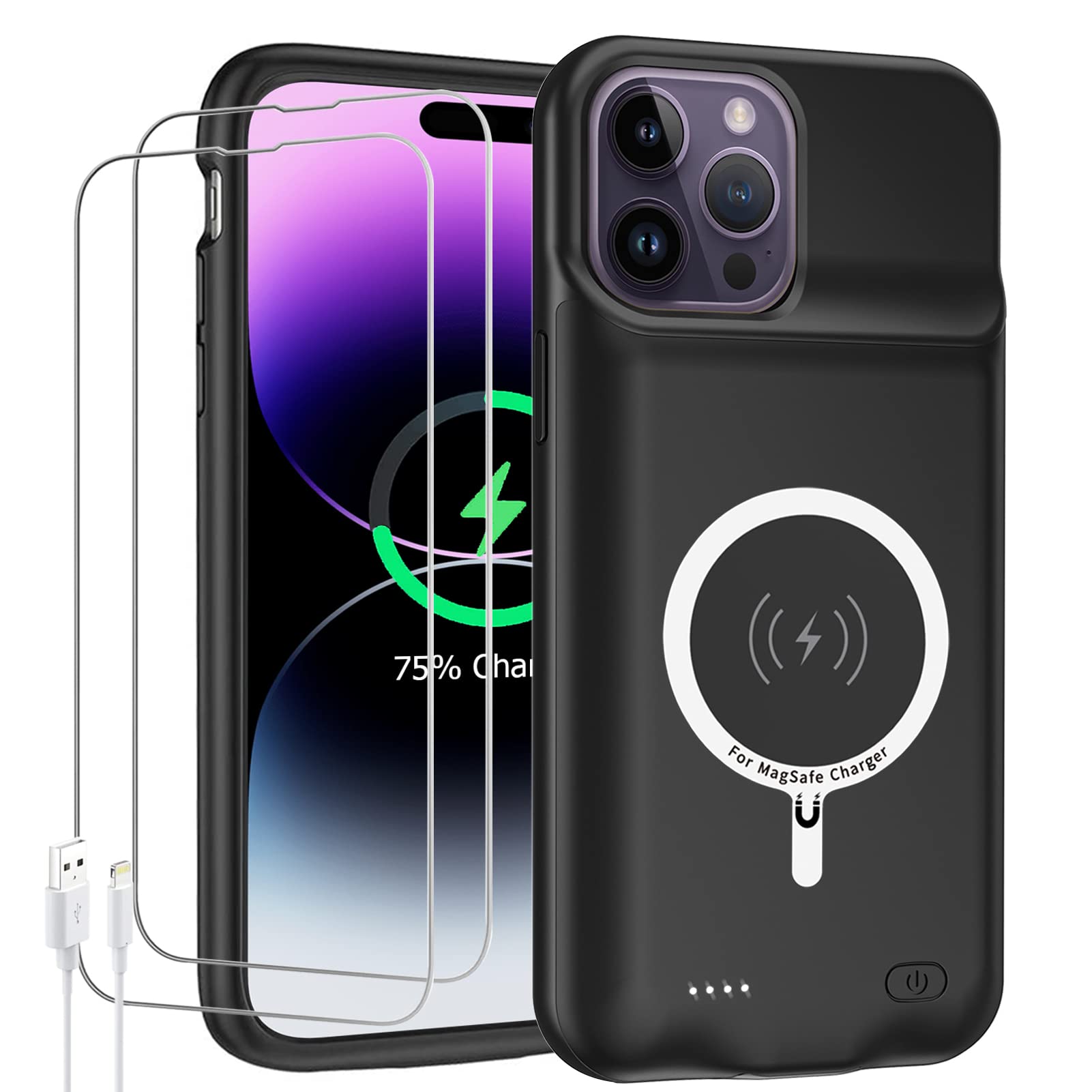 Upgraded 10800mAh Battery Case for iPhone 14 Pro Max (6.7 inch) - Rechargeable Protective Charging Case with Wireless Charging & CarPlay Support - Perfect for Travel, Work & Outdoor Activities - Black