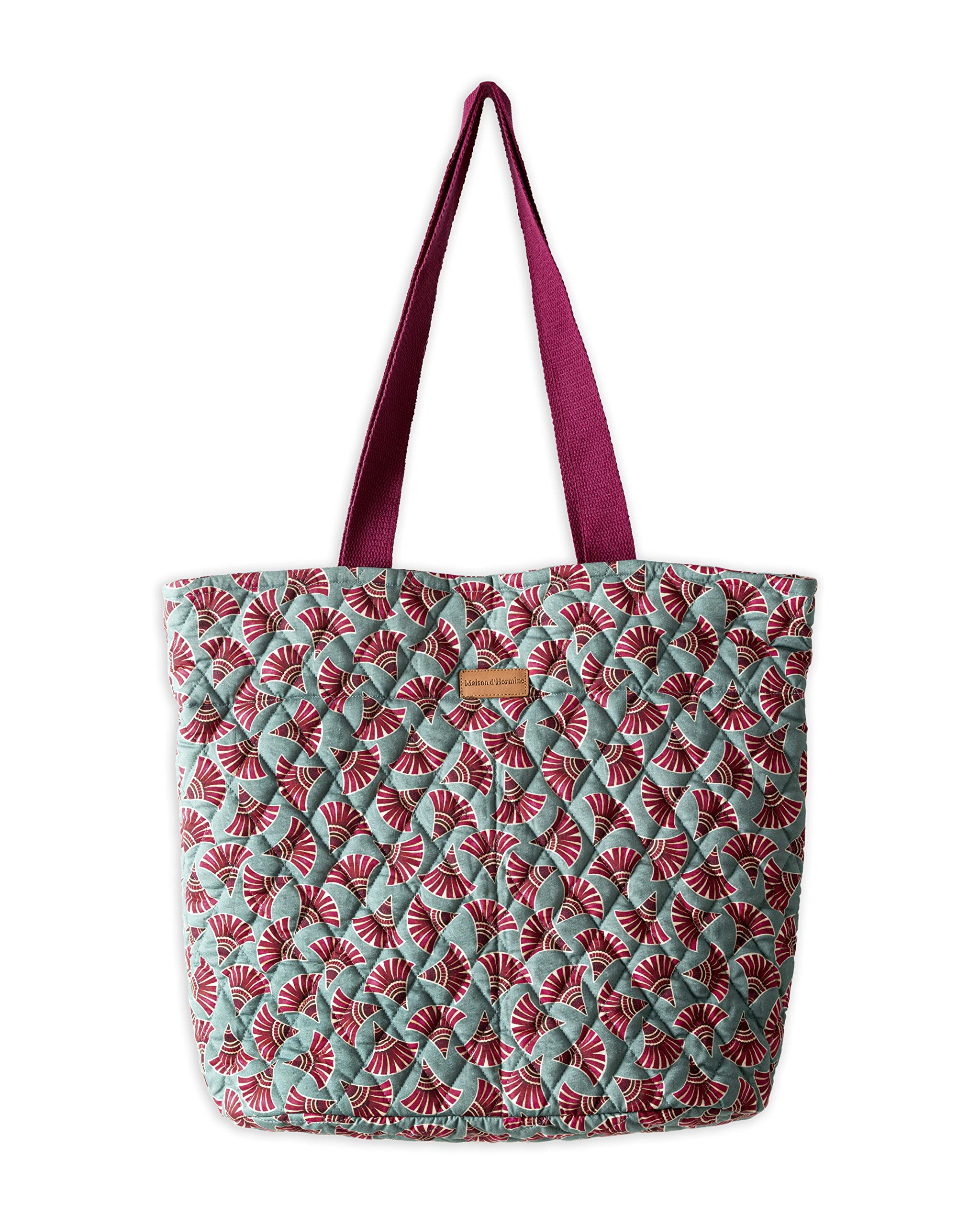 Maison d'Hermine Quilted Cotton Tote Bag with Zipper Pockets & Detachable Pouch - Stylish Shopping, Work, Travel & Lunch Bag for Women | Durable Grocery Tote for Everyday Use, Office Commute & Weekend Getaways