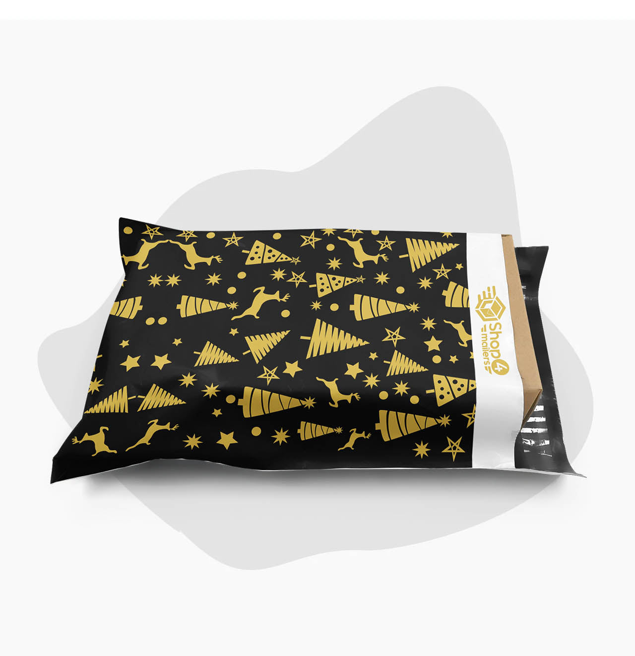 Shop4Mailers 10x13 Christmas Tree Black & Gold Holiday Poly Mailer Envelopes 2 Mil - Perfect for Holiday Shipping, Gift Bags & Festive Packaging