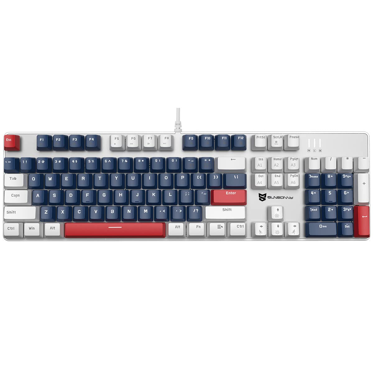 Qisan Mechanical Gaming Keyboard - Wired Blue LED Backlit, Red Switch, Full Size 104 Keys US Layout - Ergonomic Computer Keyboard for PC Gaming & Office Work | Perfect for Esports, Typing & Programming