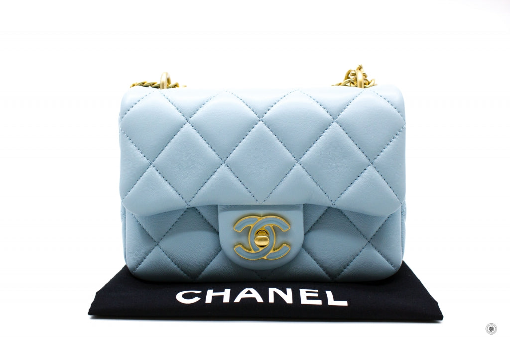 Chanel Mini Flap Bag AS3113B07634 - Baby Blue Calfskin Shoulder Bag with Enamel & Gold-Tone Metal Hardware | Luxury Crossbody Purse for Women, Perfect for Date Night & Special Occasions