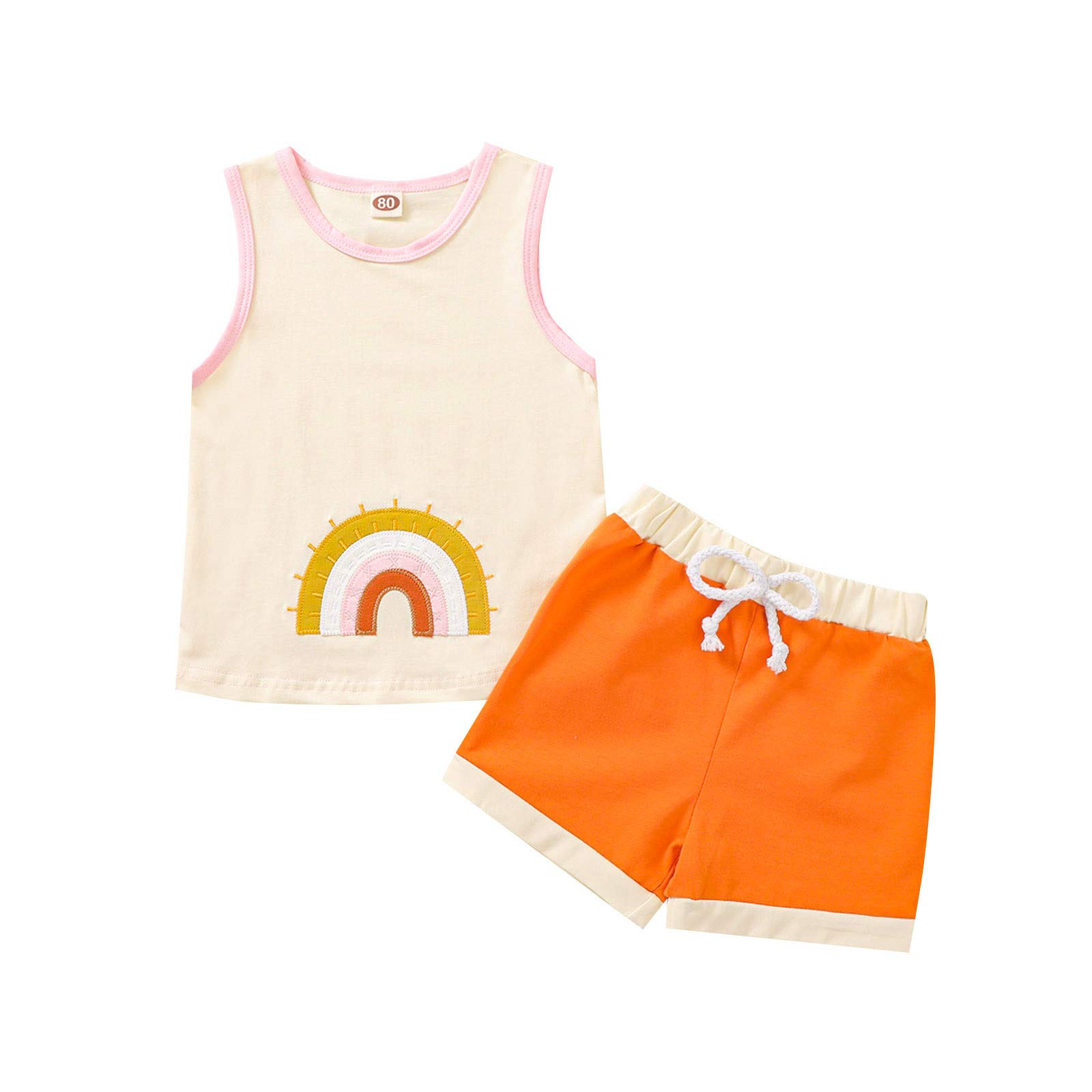 CLOTHBEST Baby Boy & Girl Clothes Set 6-9 Months - Summer Beach Printed Vest Top & Shorts Outfit | Newborn Infant Boho Style | Orange Polo Shirts for Boys | Perfect for Beach Vacations, Family Photos & Outdoor Playdates