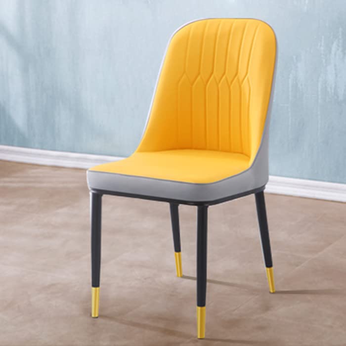 Modern Parsons Side Chairs Set of 2 - Upholstered Dining Room Chairs with Metal Brass/Gold Legs in Gray-Yellow Leather | Perfect for Home, Restaurant & Office Seating
