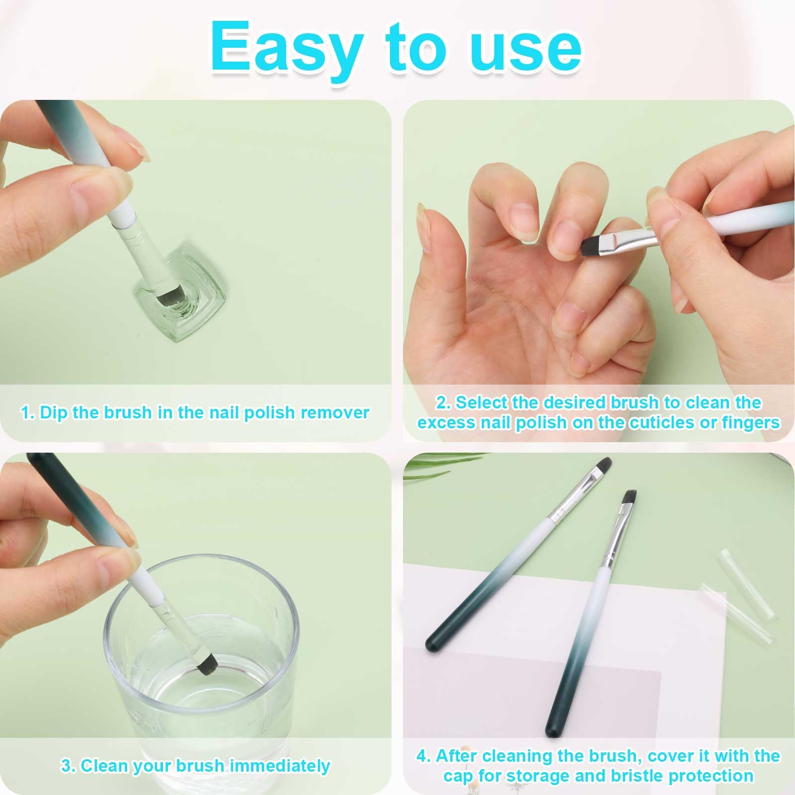 2pcs Nail Clean Up Brushes - Round & Flat Head for Nail Art & Polish Corrections - Perfect for Salon & Home Manicures