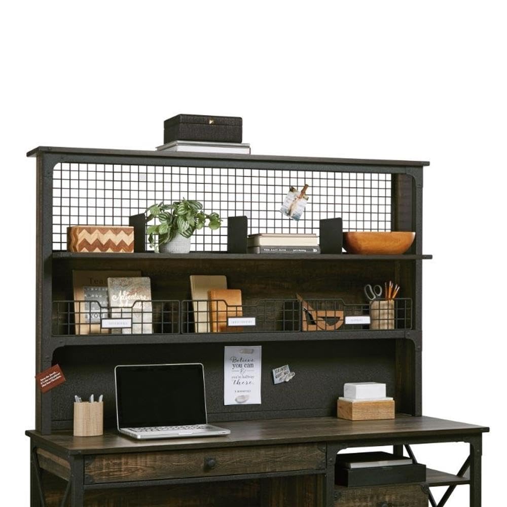 UrbanPro Engineered Wood Computer Hutch in Carbon Oak Finish - Home Office Desk Organizer with Storage Shelves for Study, Workstation & Small Space Organization