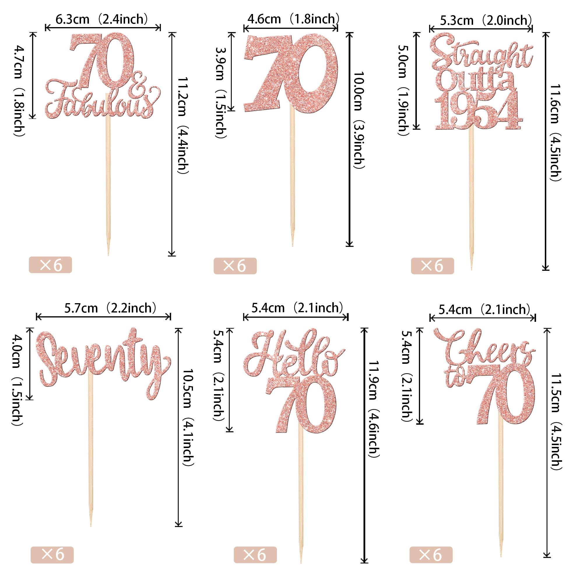 36 Pack 70th Birthday Cupcake Toppers - Straight Outta 1954 Rose Gold Cake Decorations for Anniversary & Wedding Parties | Perfect for Milestone Celebrations & Retirement Events