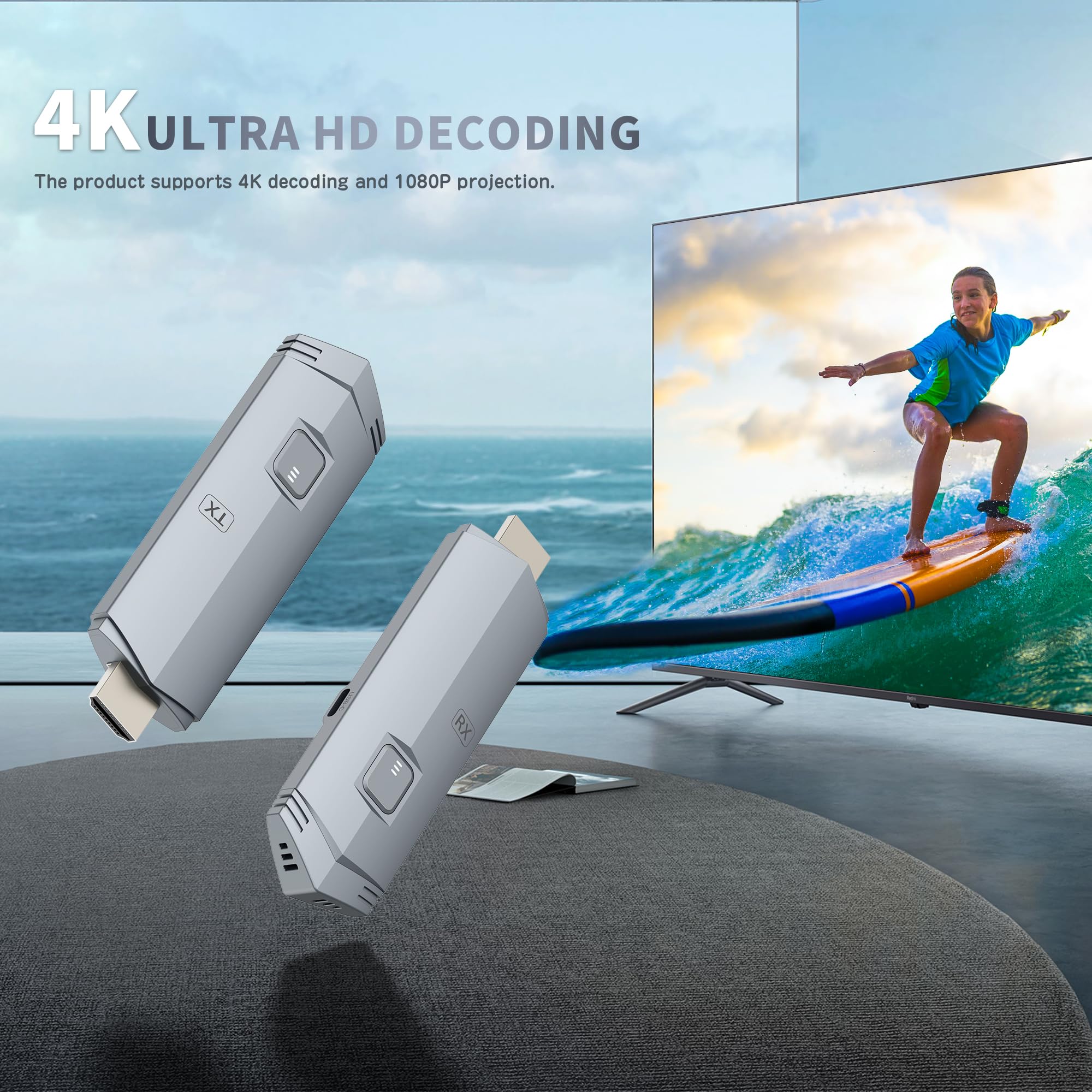 Wireless HDMI Transmitter and Receiver Kit - 4K Ultra HD Wireless HDMI Extender with Plug & Play, Dual Band 2.4G/5GHz for Streaming Video & Audio from Laptop/PC/TV Box/Projector to Monitor - Perfect for Home Theater, Gaming & Office Presentations