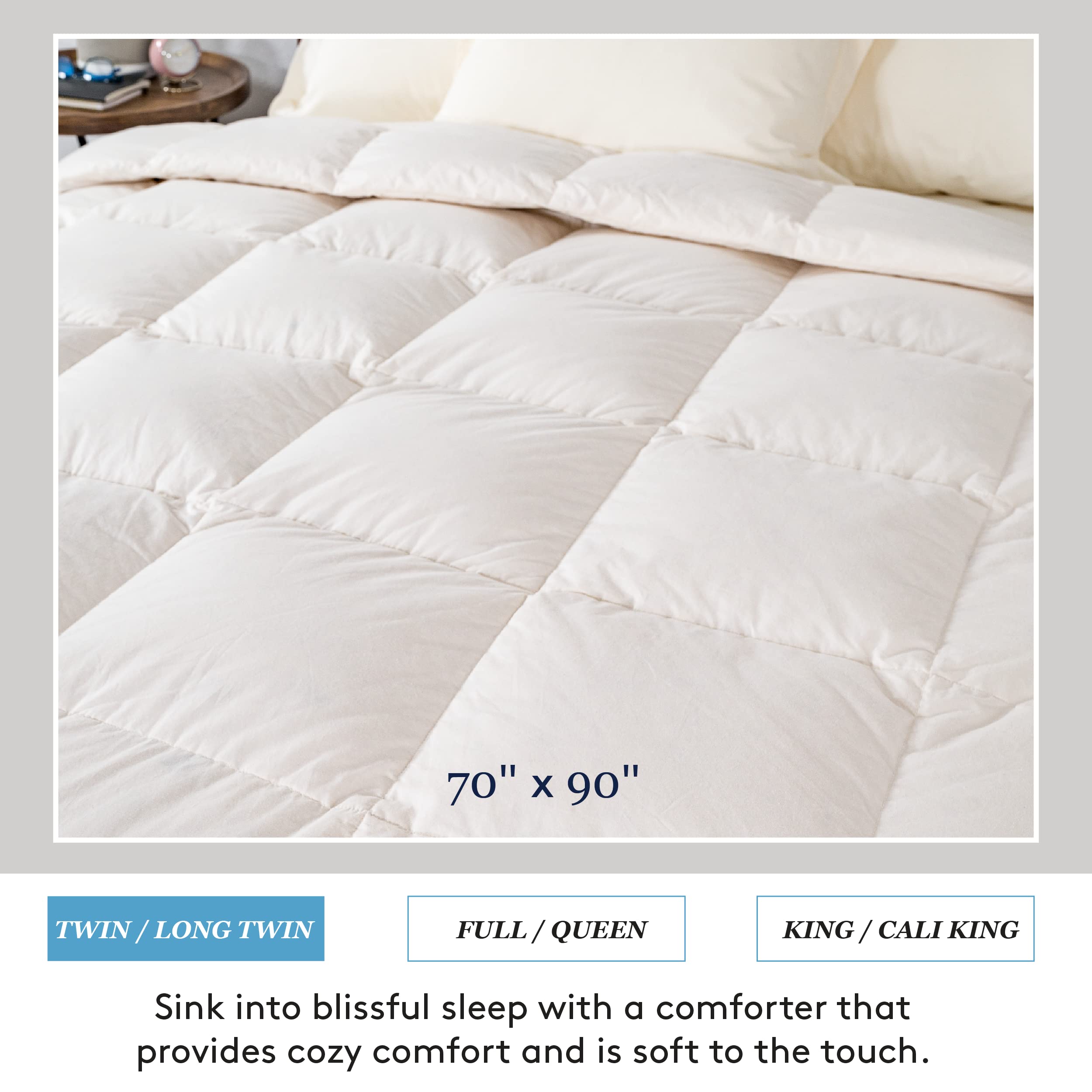 Premium Medium Warmth Down Comforter with Duvet Corner Loops - Twin/Long Twin Size Ivory - Ultra Soft All-Season Bedding for Cozy Sleep & Guest Rooms