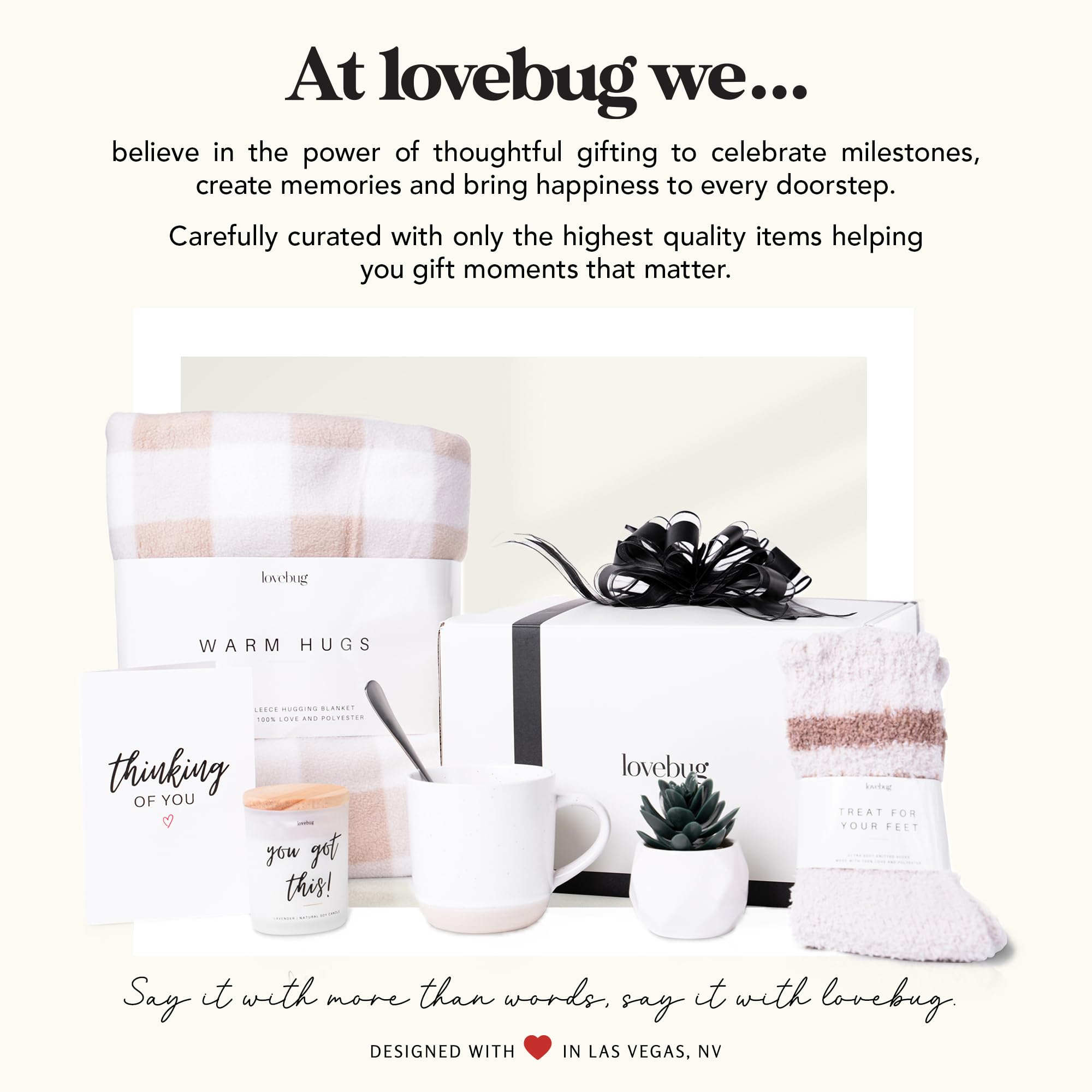 Lovebug Get Well Soon Gift Basket for Women - Post Surgery Recovery Care Package with Cozy Blanket, Scented Candle, Fuzzy Socks, Inspirational Mug, Spoon & Succulent Plant - Thoughtful Thinking of You Gift for Hospital Stay, Chemotherapy or Recovery at Home