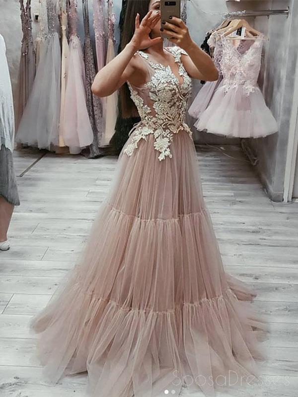 Elegant Lace V-Neck See-Through A-Line Long Evening Prom Dress for Women | Sweet 16 Party Gown | Perfect for Formal Events, Homecoming, Quinceañera & Special Occasions