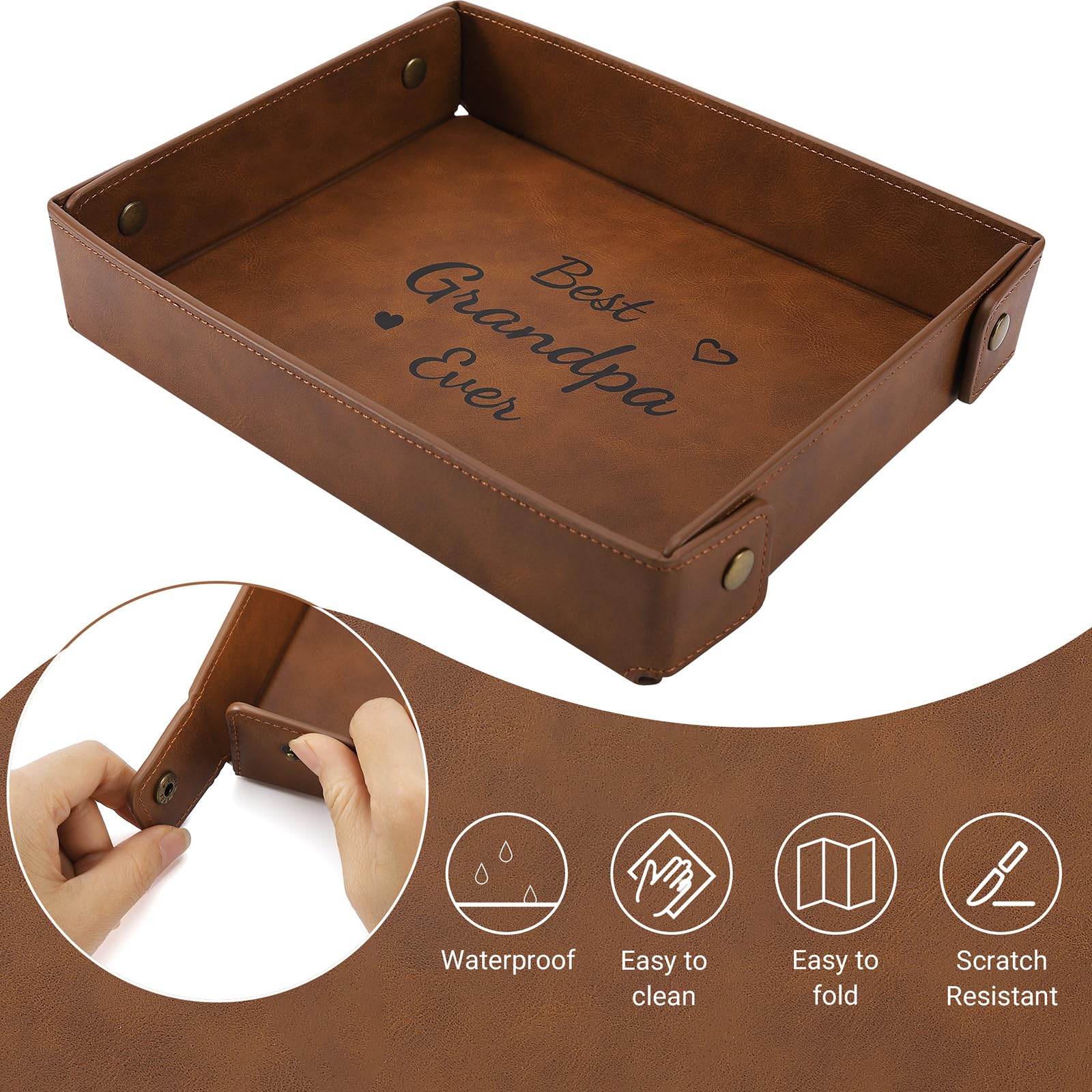 Best Grandpa Ever Leather Valet Tray - Personalized Gift from Granddaughter/Grandson | Birthday & Father's Day Present for Grandfather | Perfect for Organizing Keys, Wallets & Watches on Dresser
