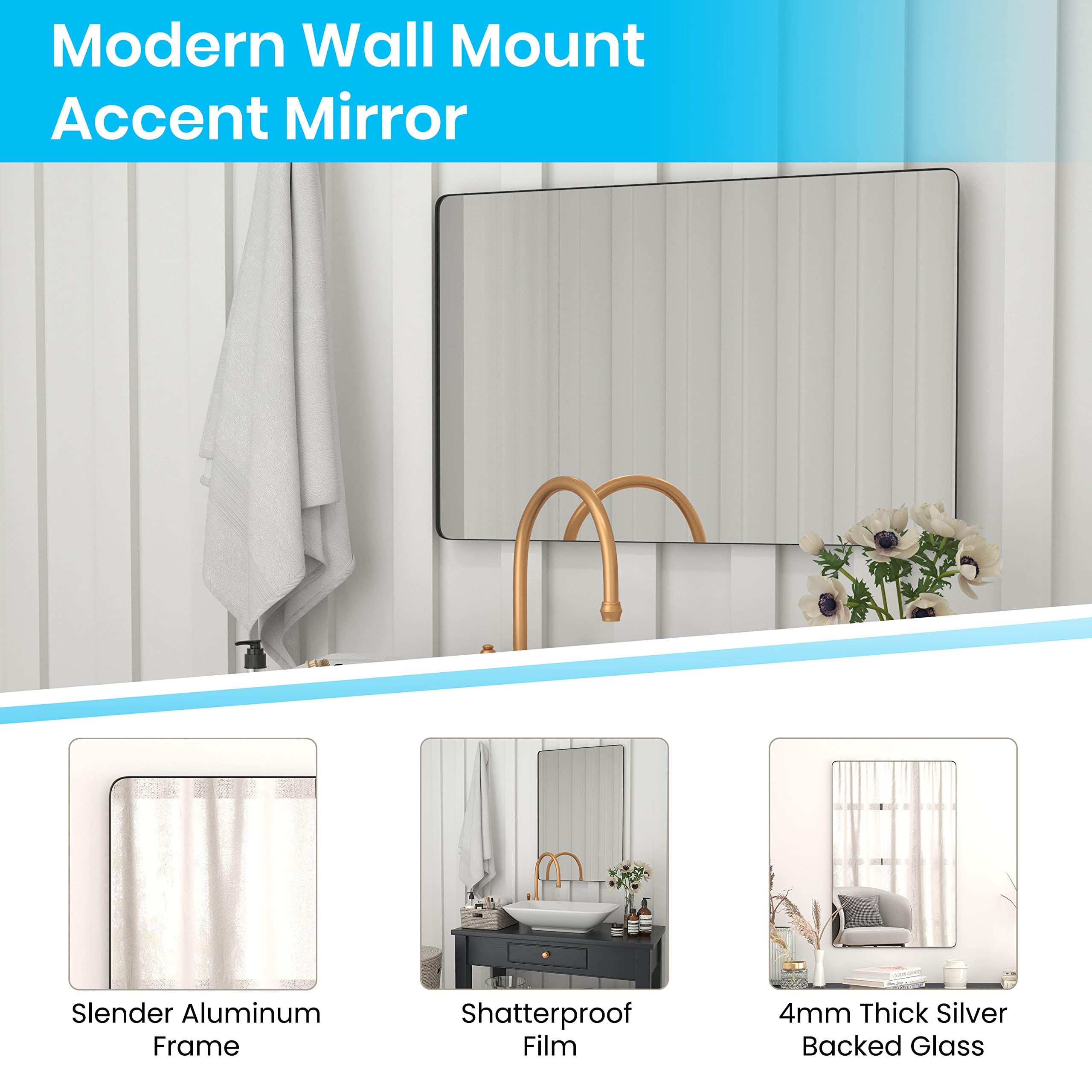 Flash Furniture Susan Large Rectangular Wall Mirror - 24