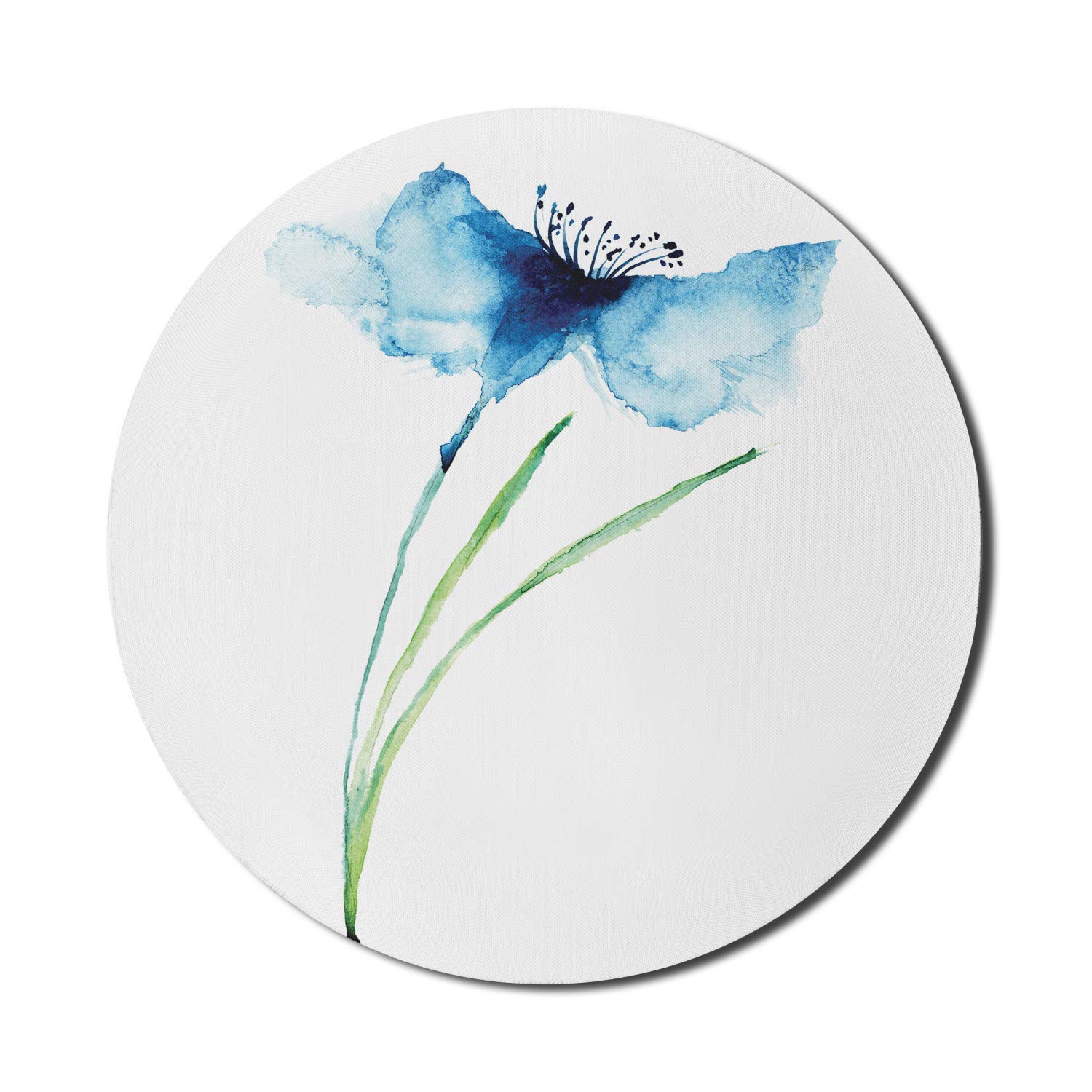 Ambesonne Watercolor Flower Mouse Pad - Non-Slip Round Rubber Gaming Mousepad with Cornflower Summer Botanic Floral Design, 8 Inch, Navy Blue White Green - Perfect for Office, Home & Gaming Setup