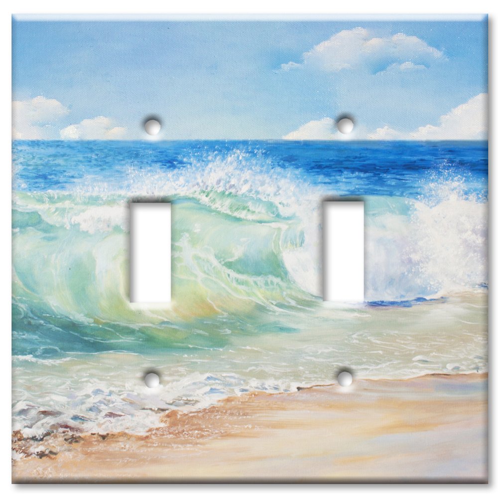 Decorative Metal Wall Plate - 2 Gang Light Switch Cover with Double Toggle - Beach Painting Art Design - Made in USA - Perfect for Coastal Home Decor & Living Room Wall Accents