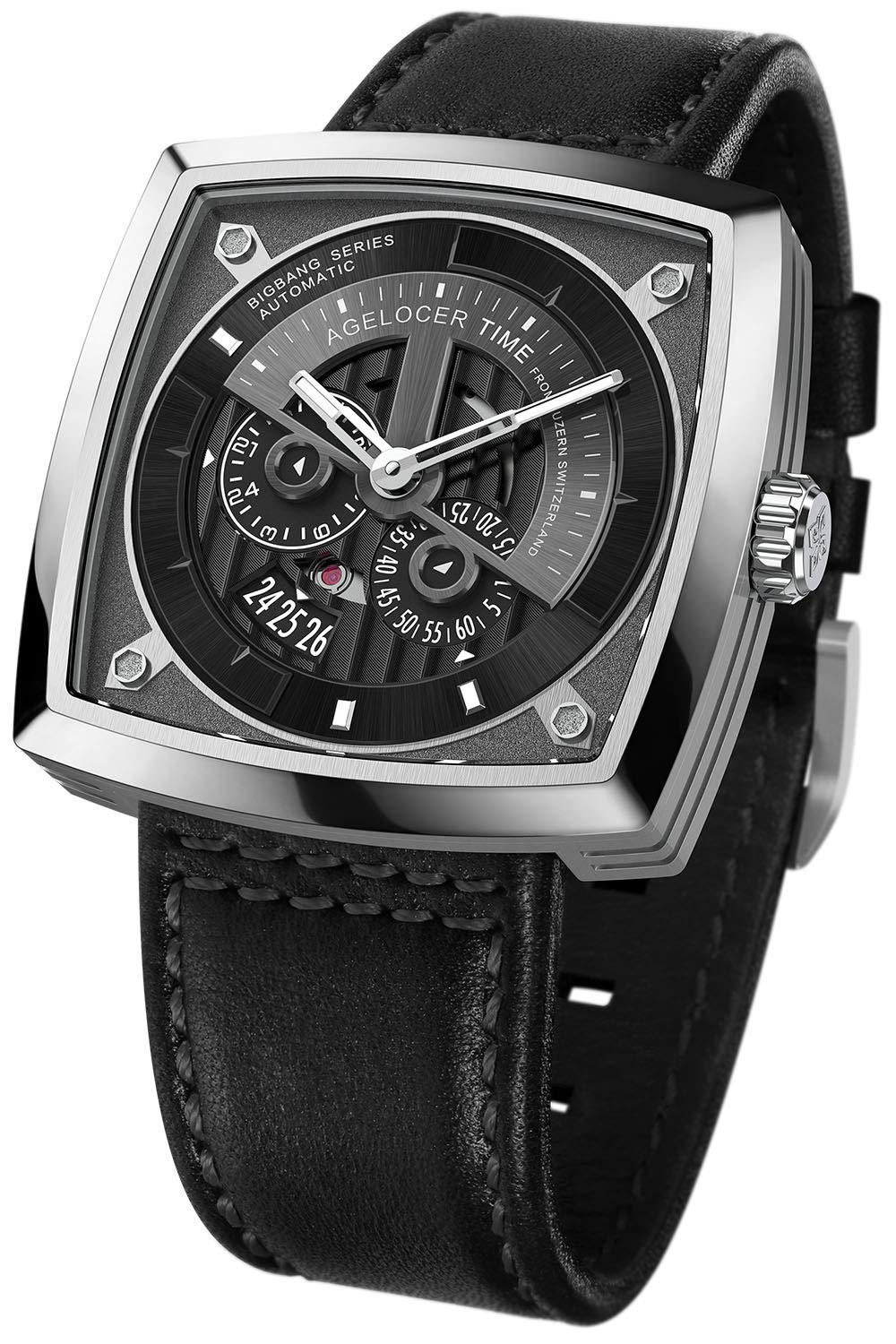 AGELOCER Men's Automatic Skeleton Mechanical Watch with Luminous Hands & Calendar - Luxury Square Design for Business, Formal & Casual Wear