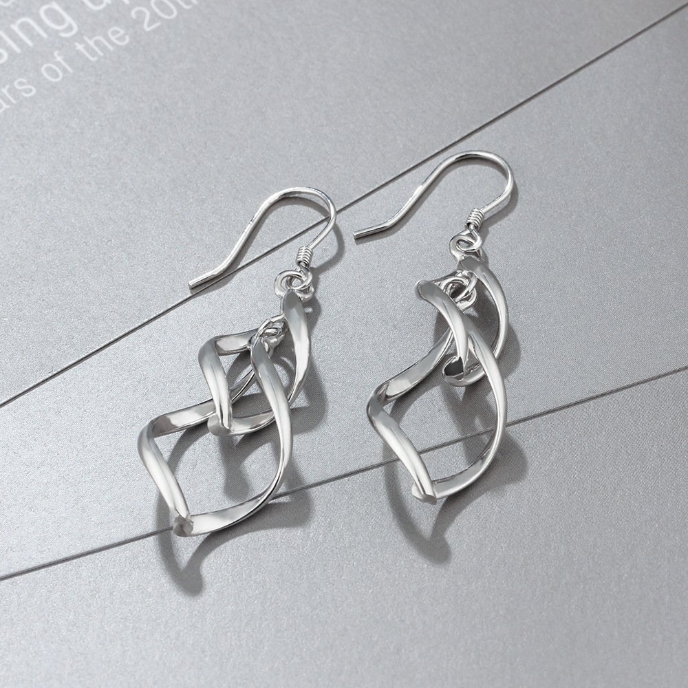 925 Sterling Silver Double-Linear Twist Wave Hook Earrings for Women & Girls | Elegant Dangle Earrings for Parties, Weddings & Everyday Wear
