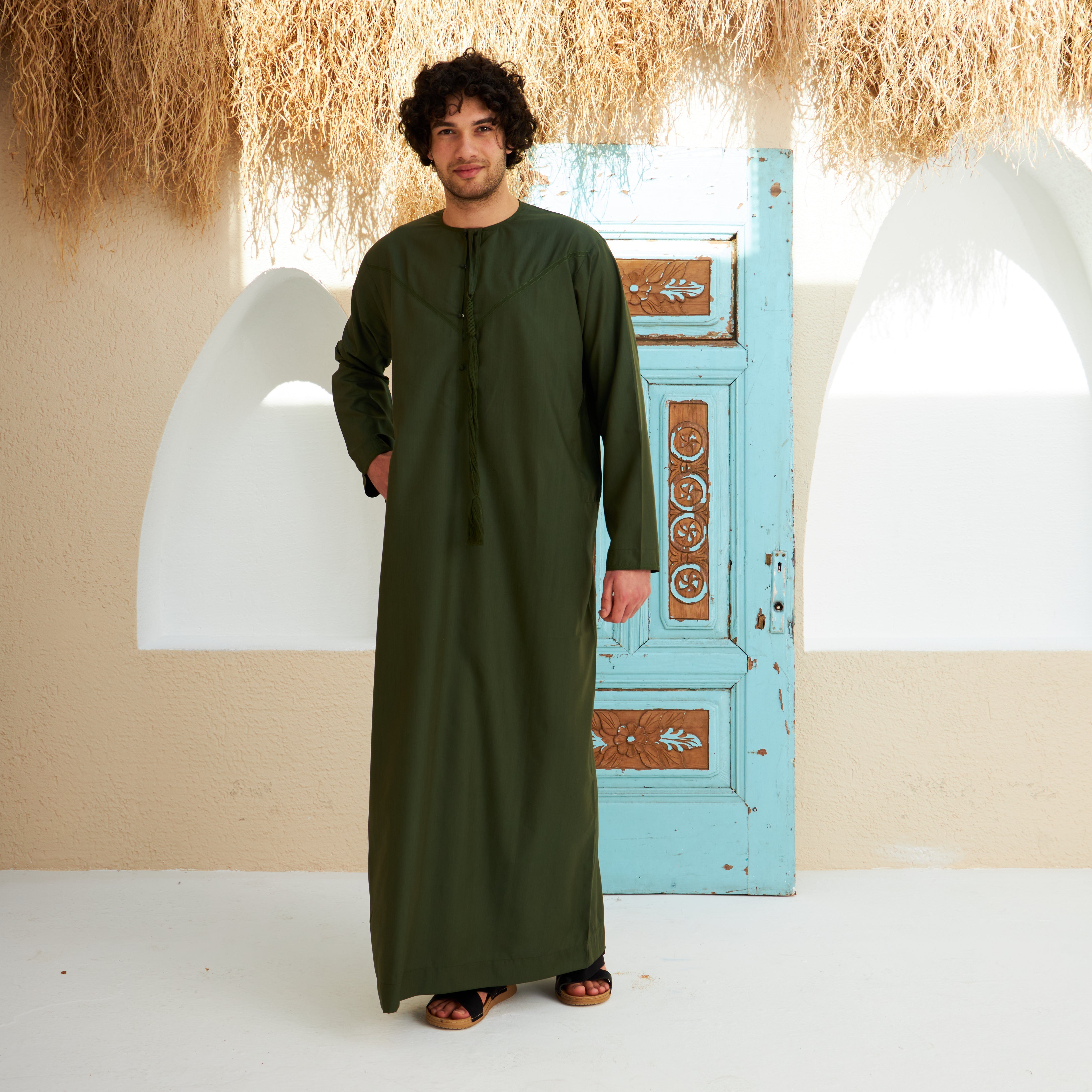 Khaki Green Emirati Kandora for Babies - Traditional Arabic Robe for Kids - Perfect for Eid, Weddings & Cultural Events
