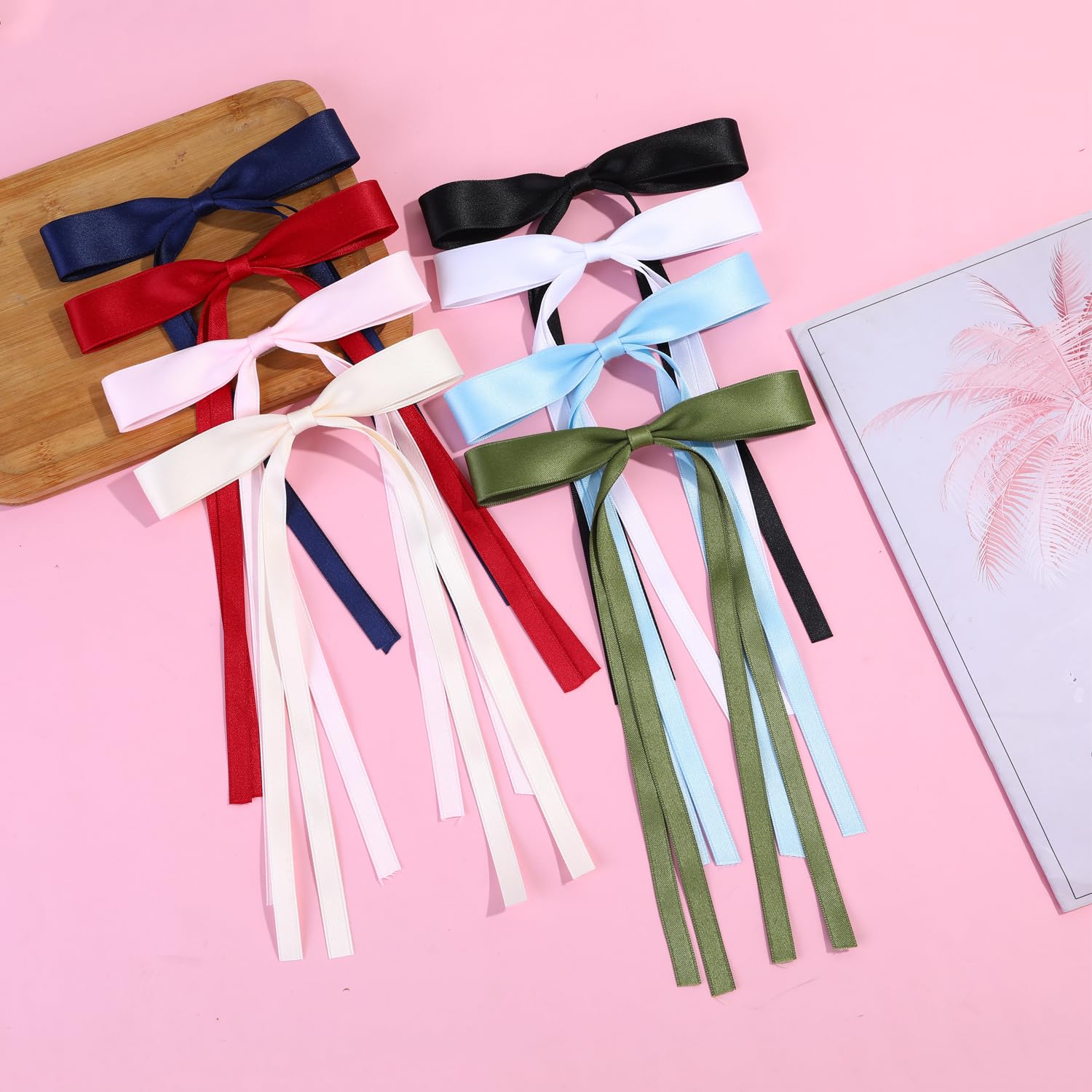 Elegant Satin Hair Bows Clips for Women & Girls - Long Tail Bowknot Ribbons with Metal Clips, French Hair Barrettes (12-Piece Mix Set) - Perfect for Weddings, Parties, School & Everyday Hair Accessories