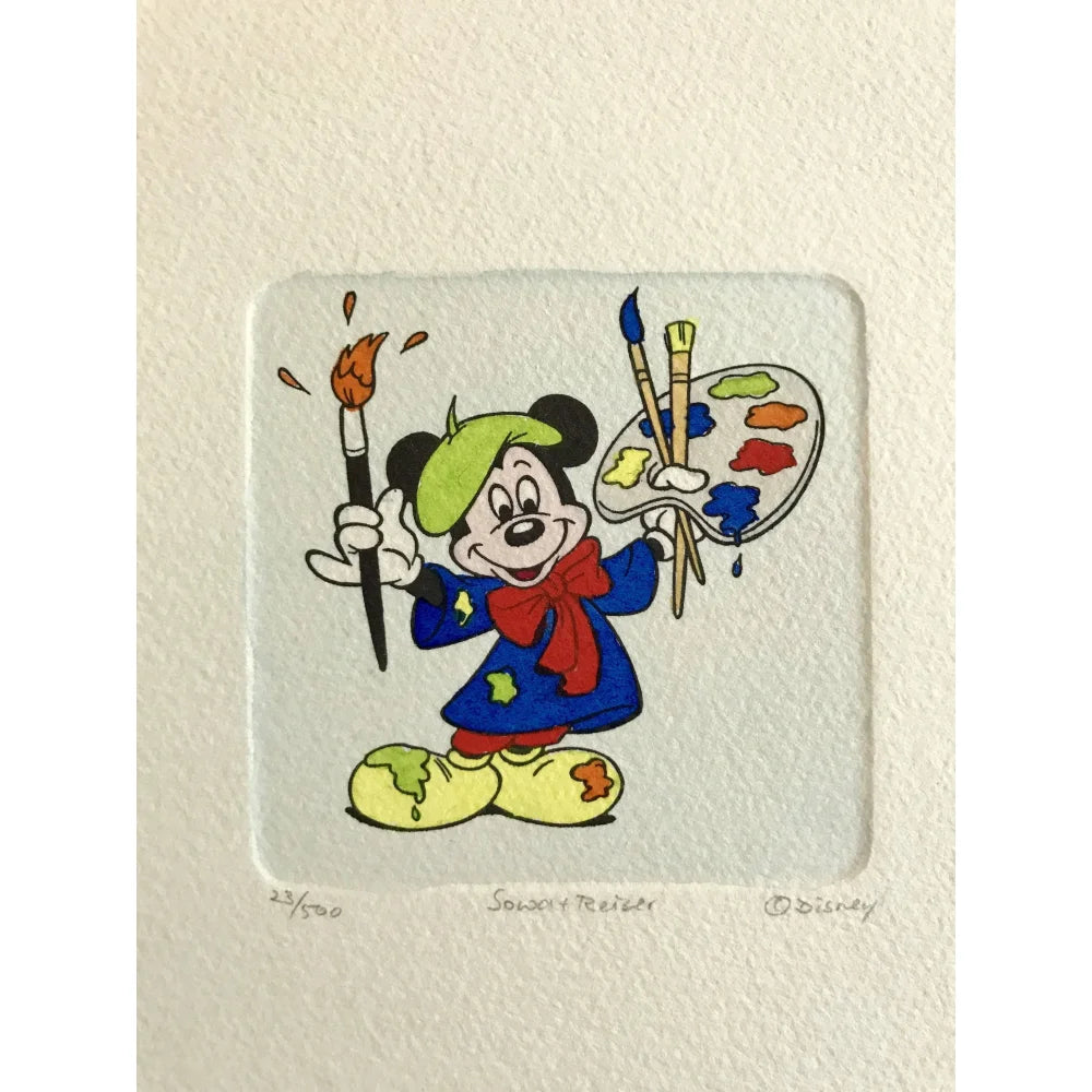 Disney Mickey Mouse Etching Artwork by Sowa & Reiser - Hand Painted Limited Edition #D/500 - Perfect for Disney Collectors & Home Decor