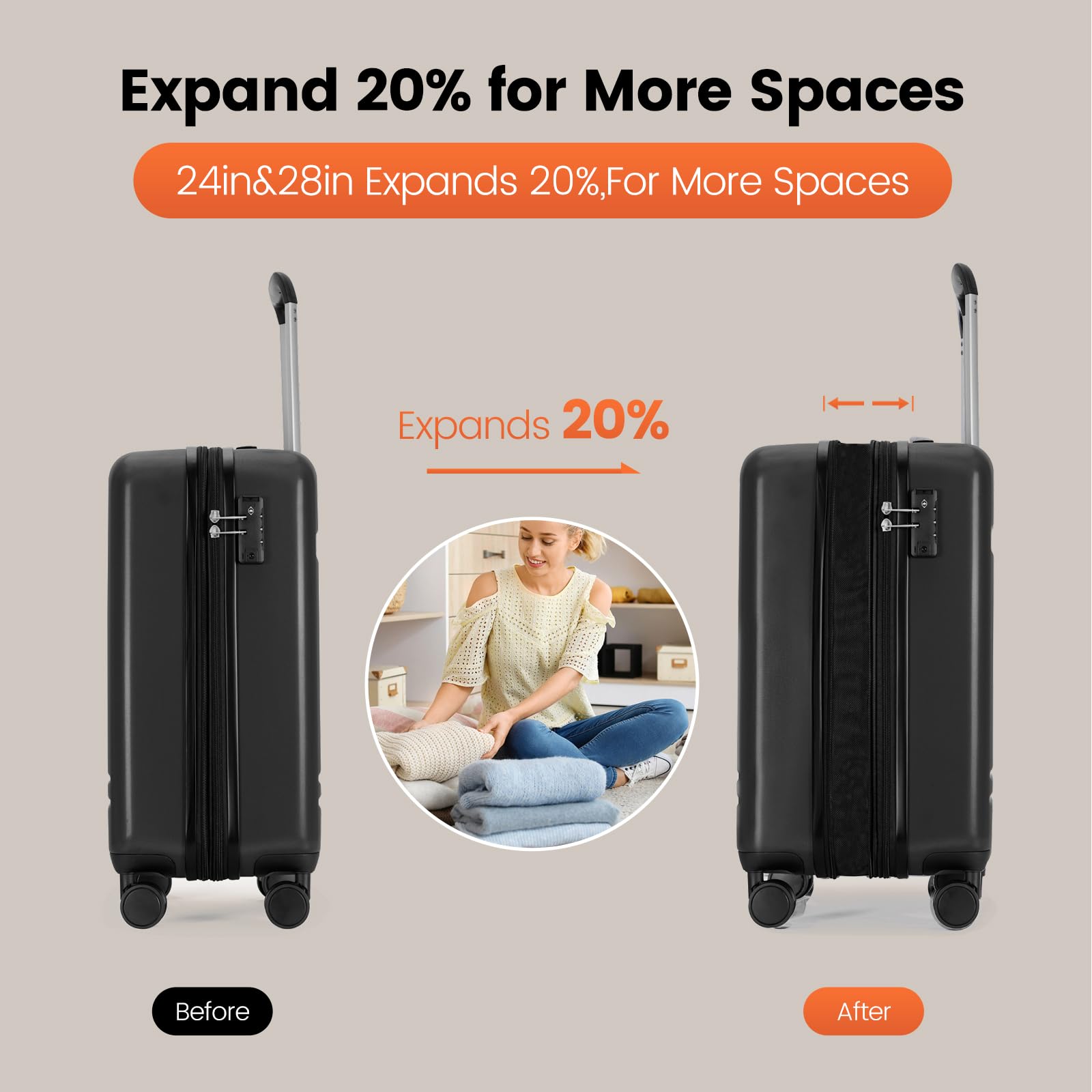 GinzaTravel 3-Piece Expandable Hardside Luggage Set with 4 Spinner Wheels, TSA Lock - Durable PC+ABS Suitcases for Travel, Business Trips & Family Vacations