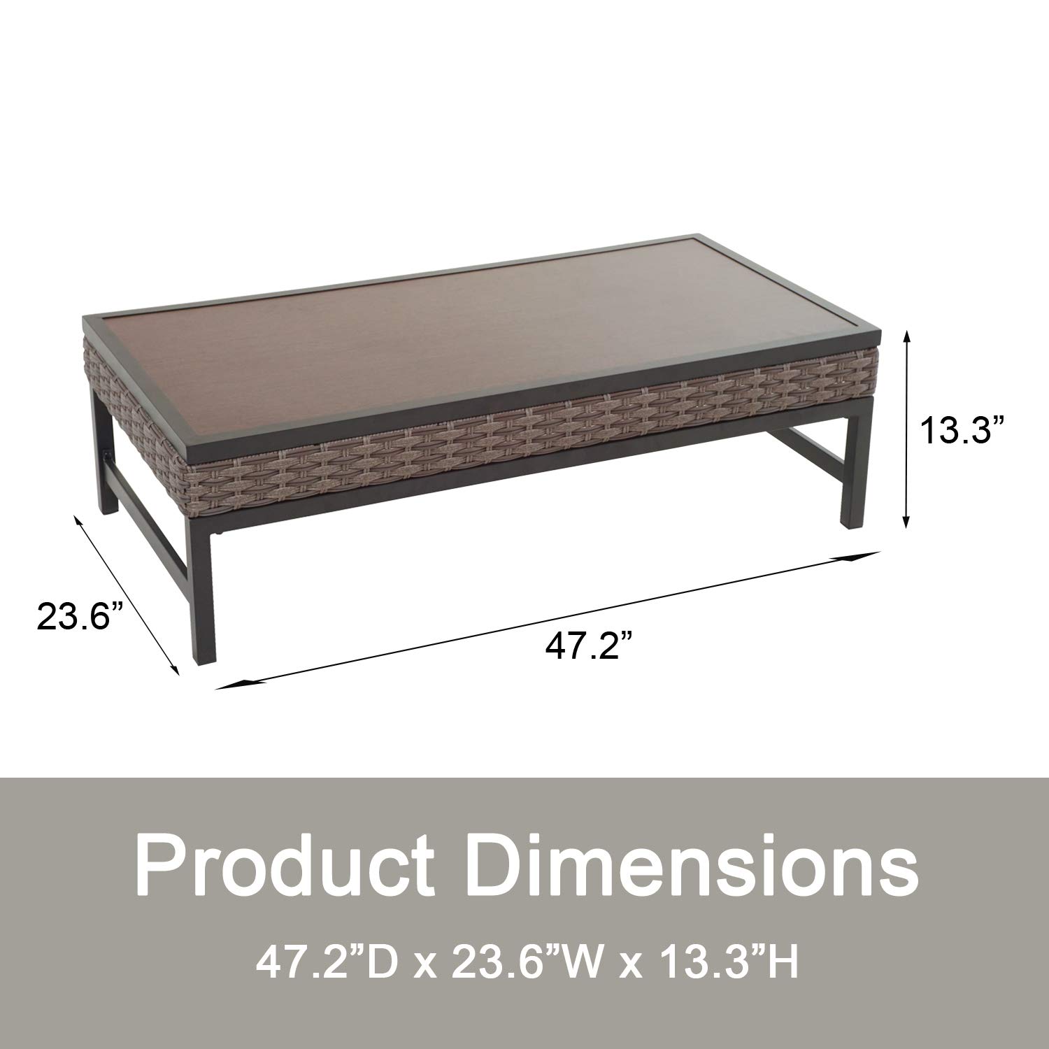 **PE Wicker Coffee Table - Outdoor Brown Metal Rattan End Table for Patio, Garden, Deck & Pool - Weather-Resistant Tea Table Furniture for Relaxing & Entertaining**