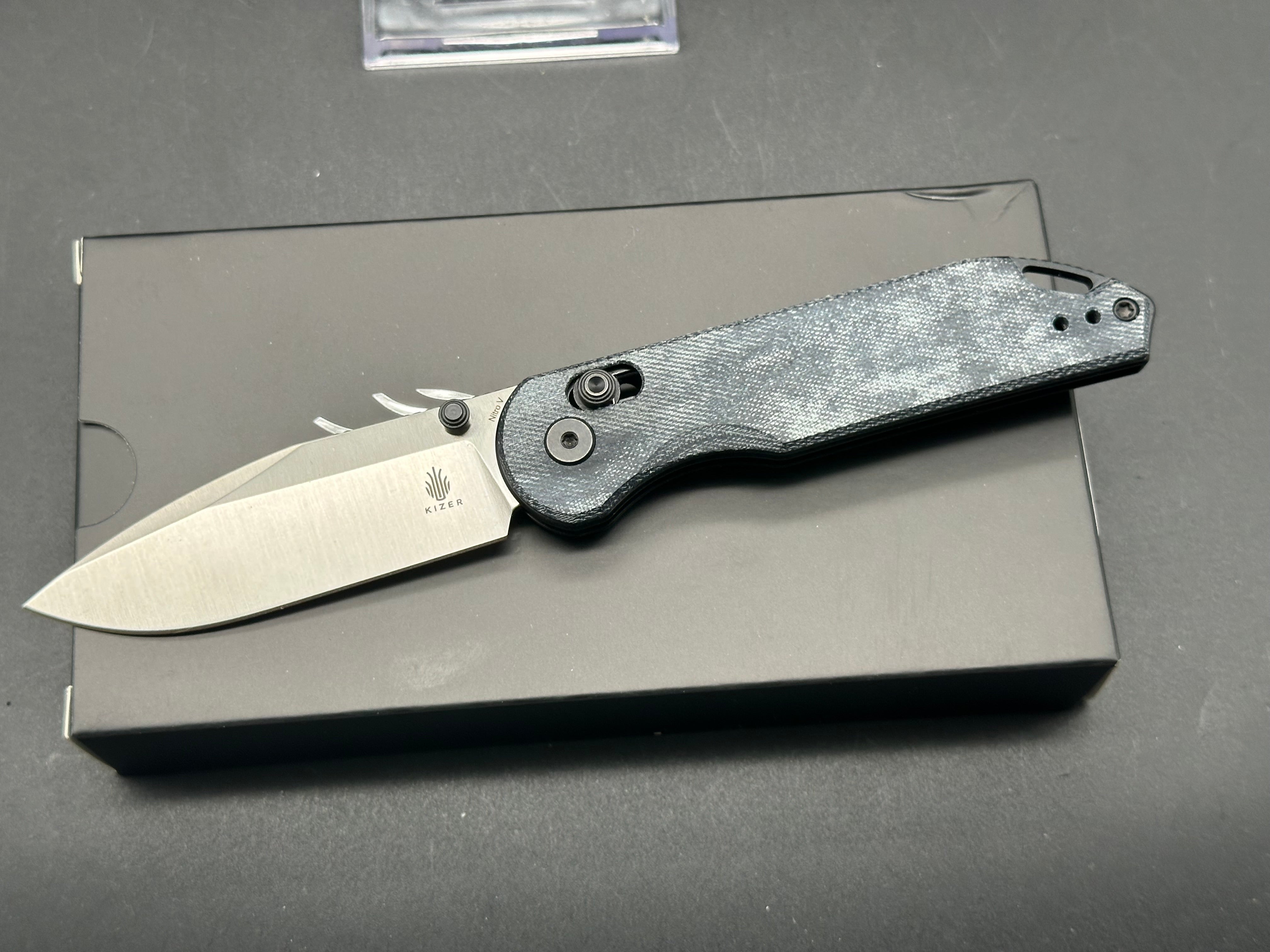 KIZER Assassin Folding Pocket Knife - Nitro-V Steel Blade, Clutch Lock, Blue Micarta Handle - EDC, Camping, Survival & Outdoor Activities