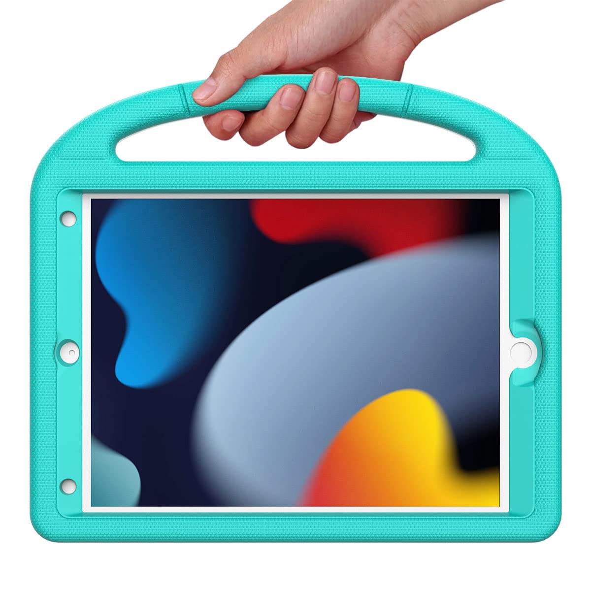SUPLIK Shockproof Kids Case for iPad 9th/8th/7th Generation (10.2 inch 2021/2020/2019 Models) - Durable Protective Cover with Built-in Screen Protector & Adjustable Handle Stand for Apple iPad 7/8/9 Gen - Perfect for School, Travel & Home Use (Cyan)