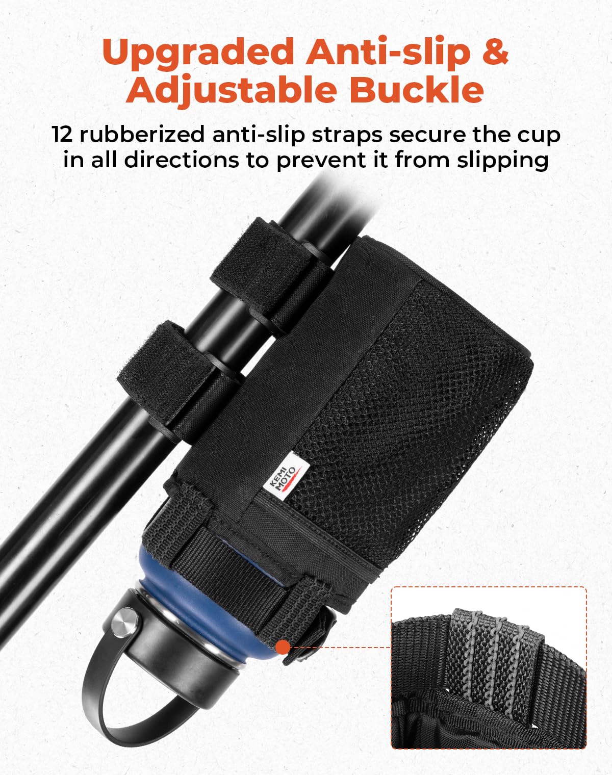 KEMIMOTO 2 Pack Roll Bar Cup Holder with Mesh Pockets & Sticky Straps - Universal for UTV, Wheelchair, Scooter, Walker, Rollator, Bike, Golf Cart & Boat - Perfect for Outdoor Activities, Travel & Daily Use