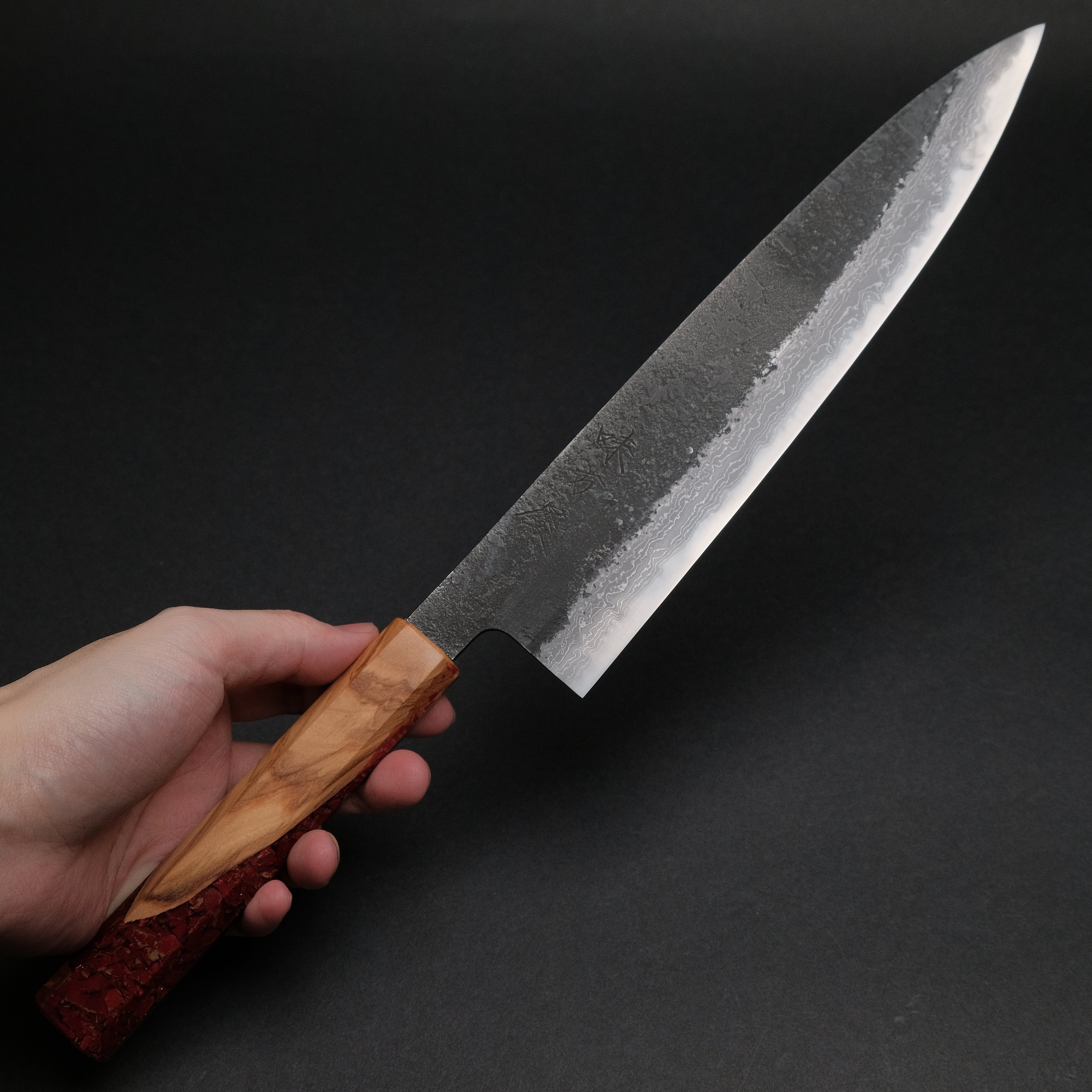 Premium Ajikataya White #2 Nashiji Damascus Gyuto 240mm Japanese Chef Knife with Olive/TQPRV Handle (#43) - Perfect for Sushi, Meat Slicing & Professional Kitchen Use