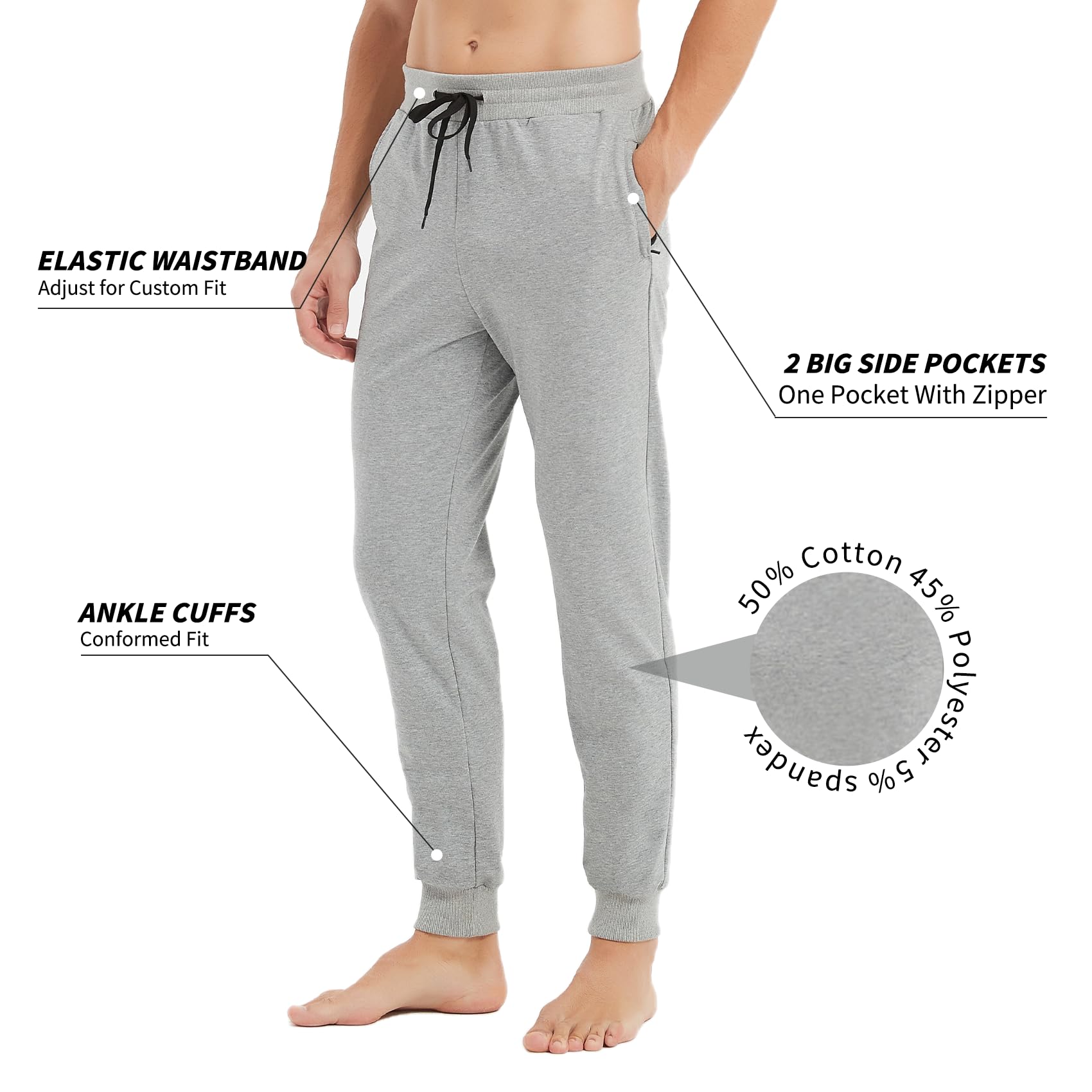 32/34/36/38/40 Long Inseam Men's Tall Sweatpants - Slim Fit Joggers for Workout & Running | Comfortable Athletic Pants for Tall Men | Gym, Lounge & Casual Wear