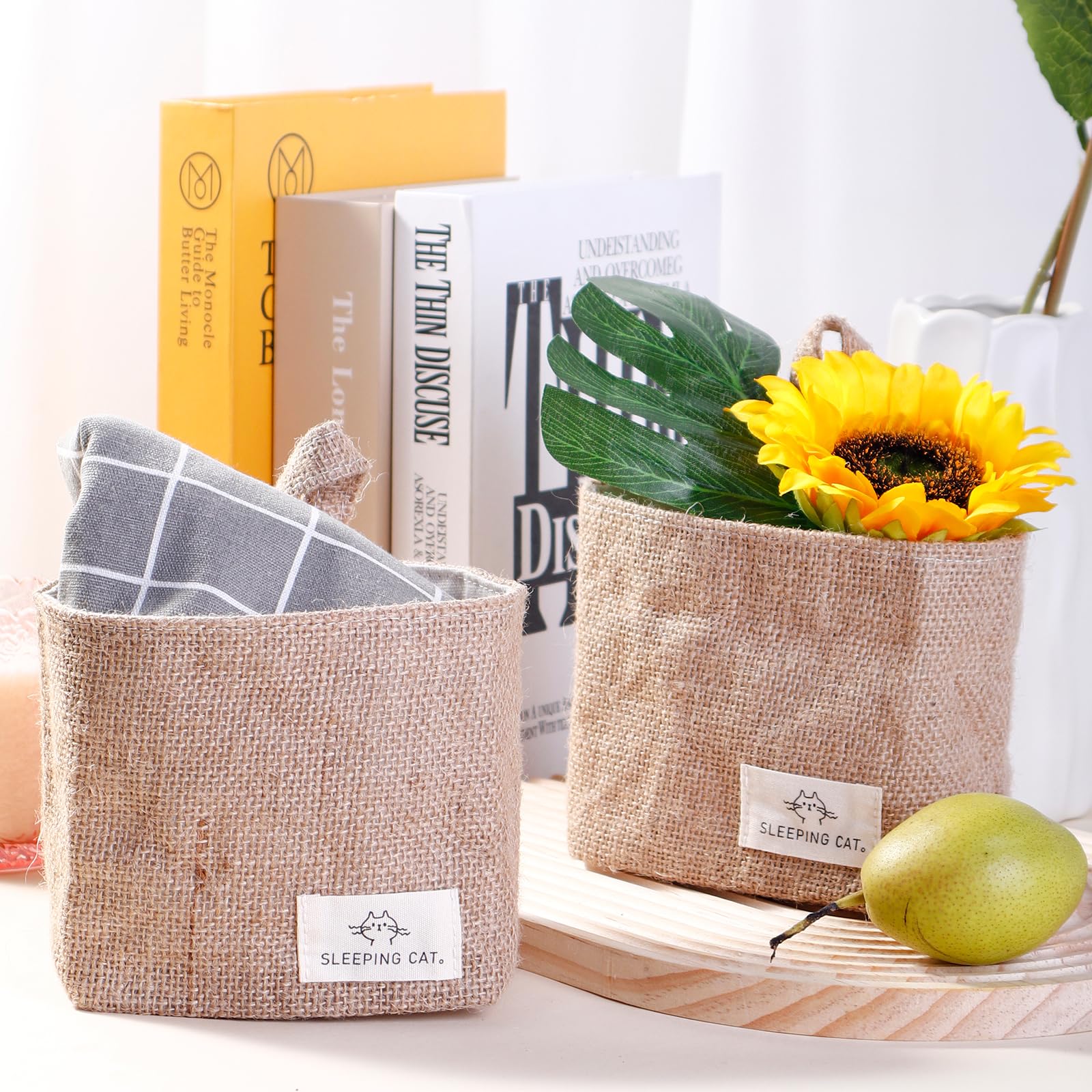 Cotton and Linen Hanging Storage Basket - Small Desktop Organizer for Keys, Jewelry, Office Supplies - Perfect for Home, Office & Dorm Room Organization