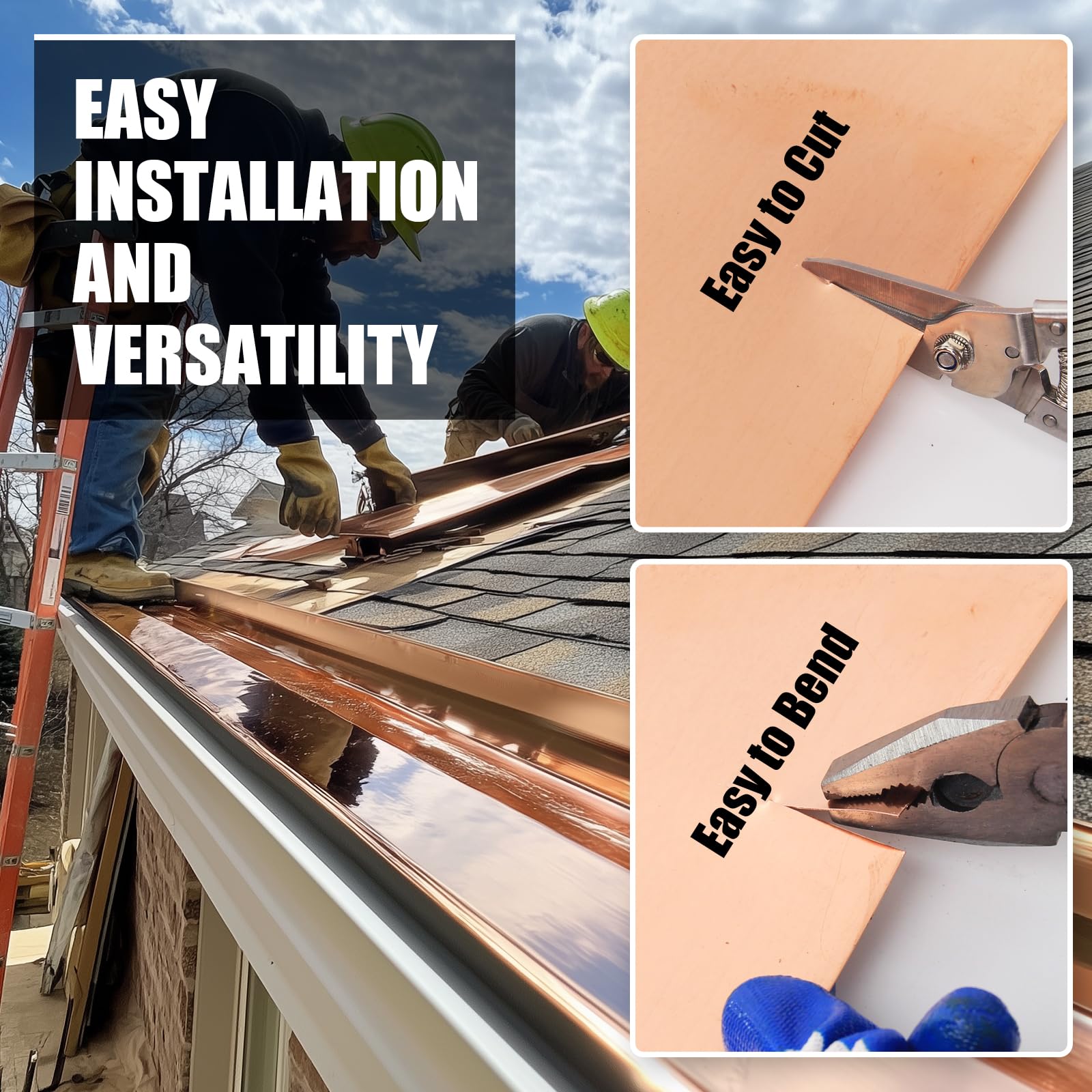 Premium 28 Gauge Copper Flashing Roll (0.012”/0.3mm Thick, 6in x 10ft) - ASTM B152 99.95% Pure Copper Sheet for Roofing, DIY Projects & Contractors - Ideal for Roof Repairs, Chimney Flashing & Home Renovations