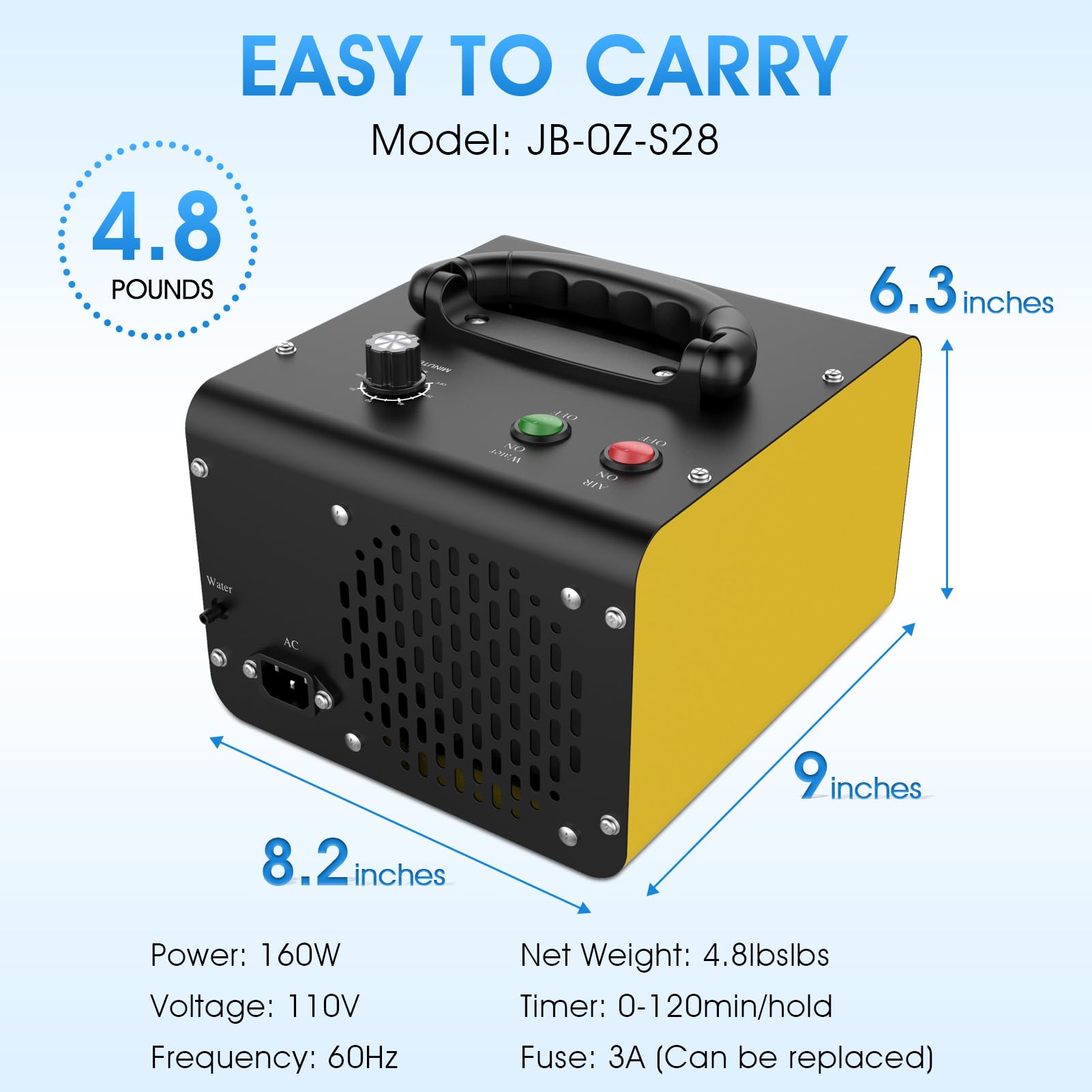 JOBYNA Ozone Generator - 28,000mg/h Air Purifier & 500mg/h Water Purification - High Capacity Ozone Machine for Home, Industrial & Commercial Use - Eliminates Odors in Cars, Houses, Rooms from Smoke & Pets - Perfect for Air Purification, Water Treatment & Odor Removal