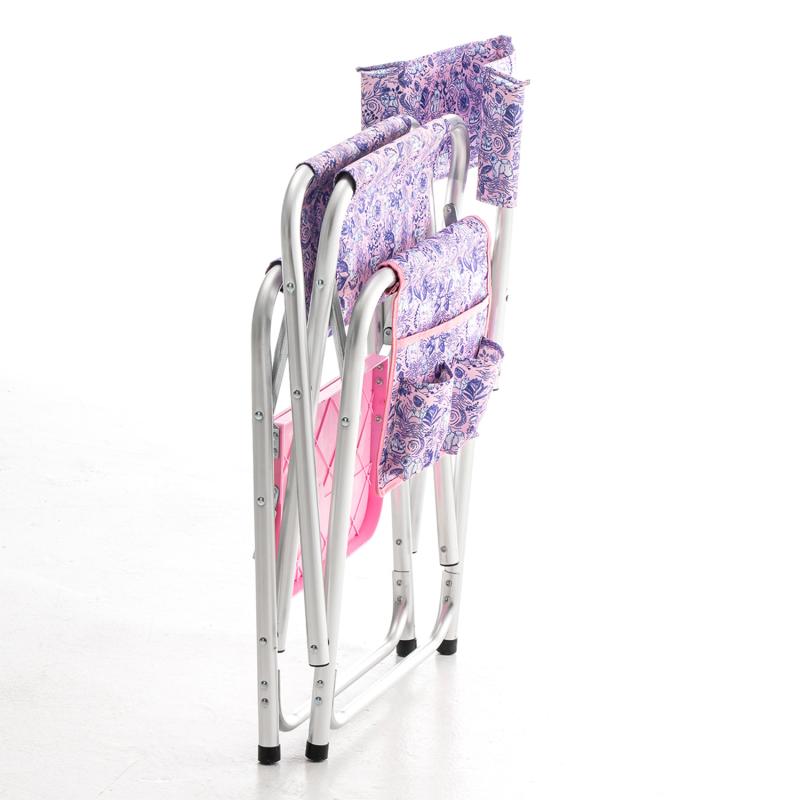 Tauro Pro Line Folding Chair with Table - Lightweight Aluminum Frame, Unique Pink Design for Outdoor, Camping, Picnics & Events