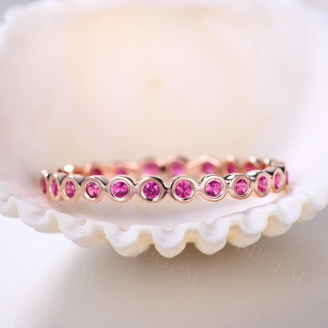 14K Rose Gold Red Ruby Bezel Set Wedding Band - 0.23ct Full Eternity Ring for Women | Perfect for Engagement, Anniversary & Bridal Jewelry Gifts