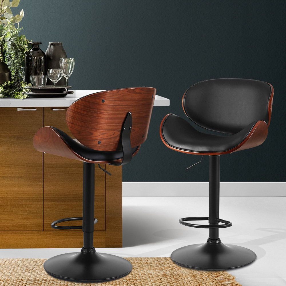 Artiss 2-Pack Black Leather Swivel Bar Stools with Gas Lift - Adjustable Height Kitchen Counter Stools for Dining Room, Bar & Breakfast Nook