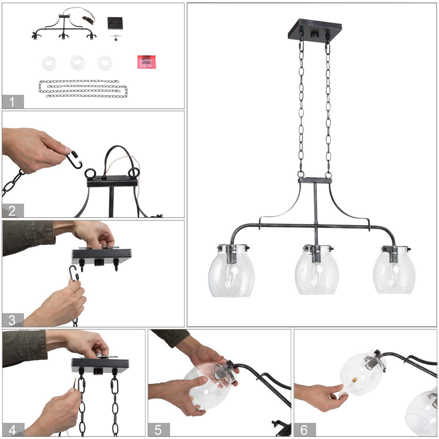 Rustic 3-Light Pendant Chandelier for Kitchen Island - 25