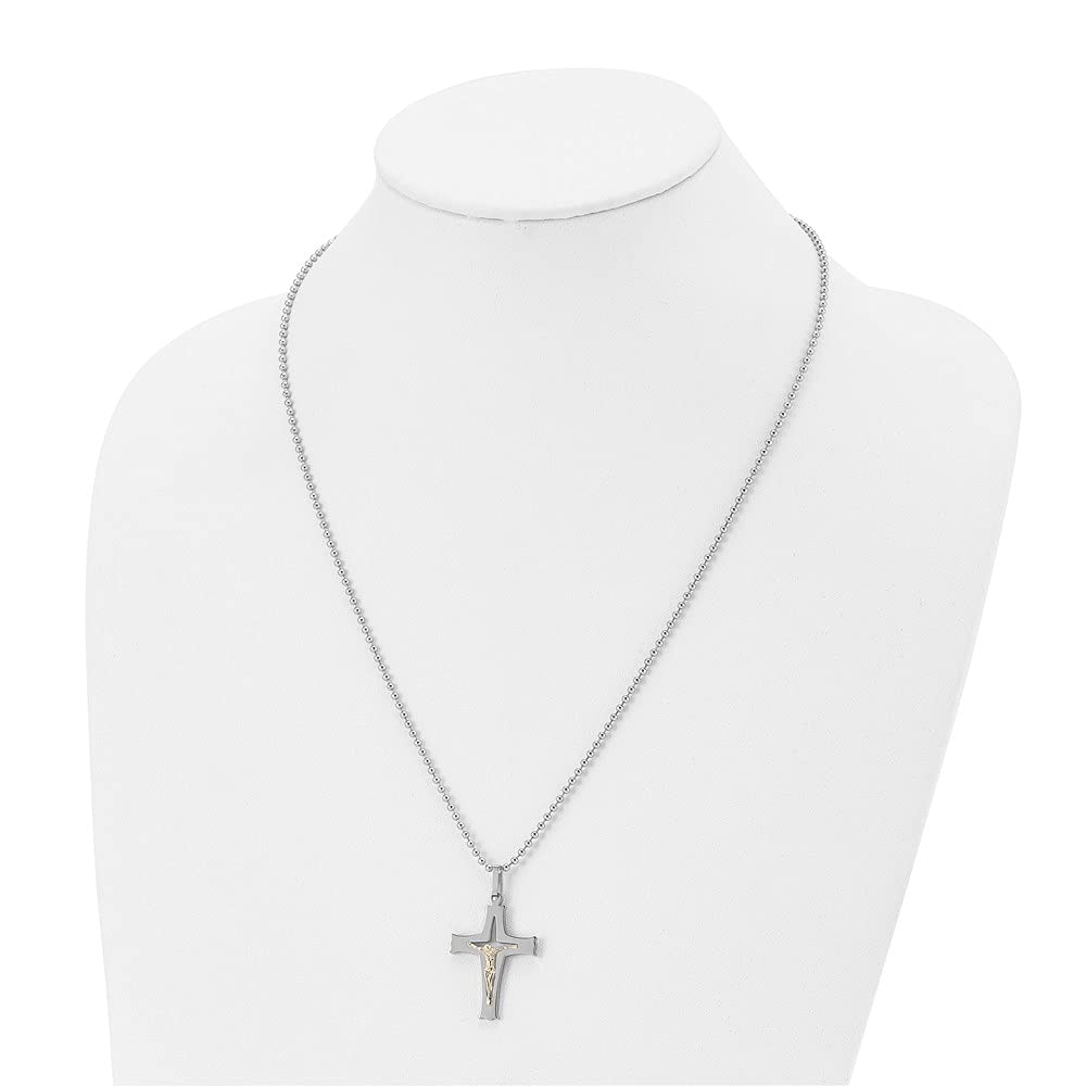 The Black Bow Stainless Steel & 14k Yellow Gold Accent SM Crucifix Necklace, 22 Inch - Perfect for Everyday Wear, Gifts, and Religious Occasions
