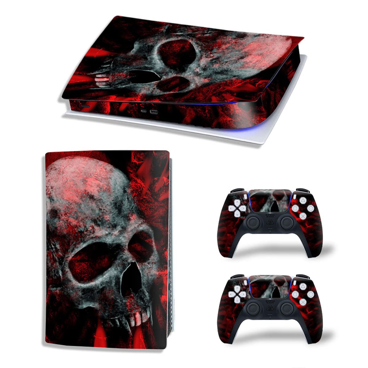 Blood Skull Vinyl Skin Sticker Decal Cover for PS5 Digital Edition Console & Controllers - Protective Custom Gaming Decoration for Playstation 5 Setup
