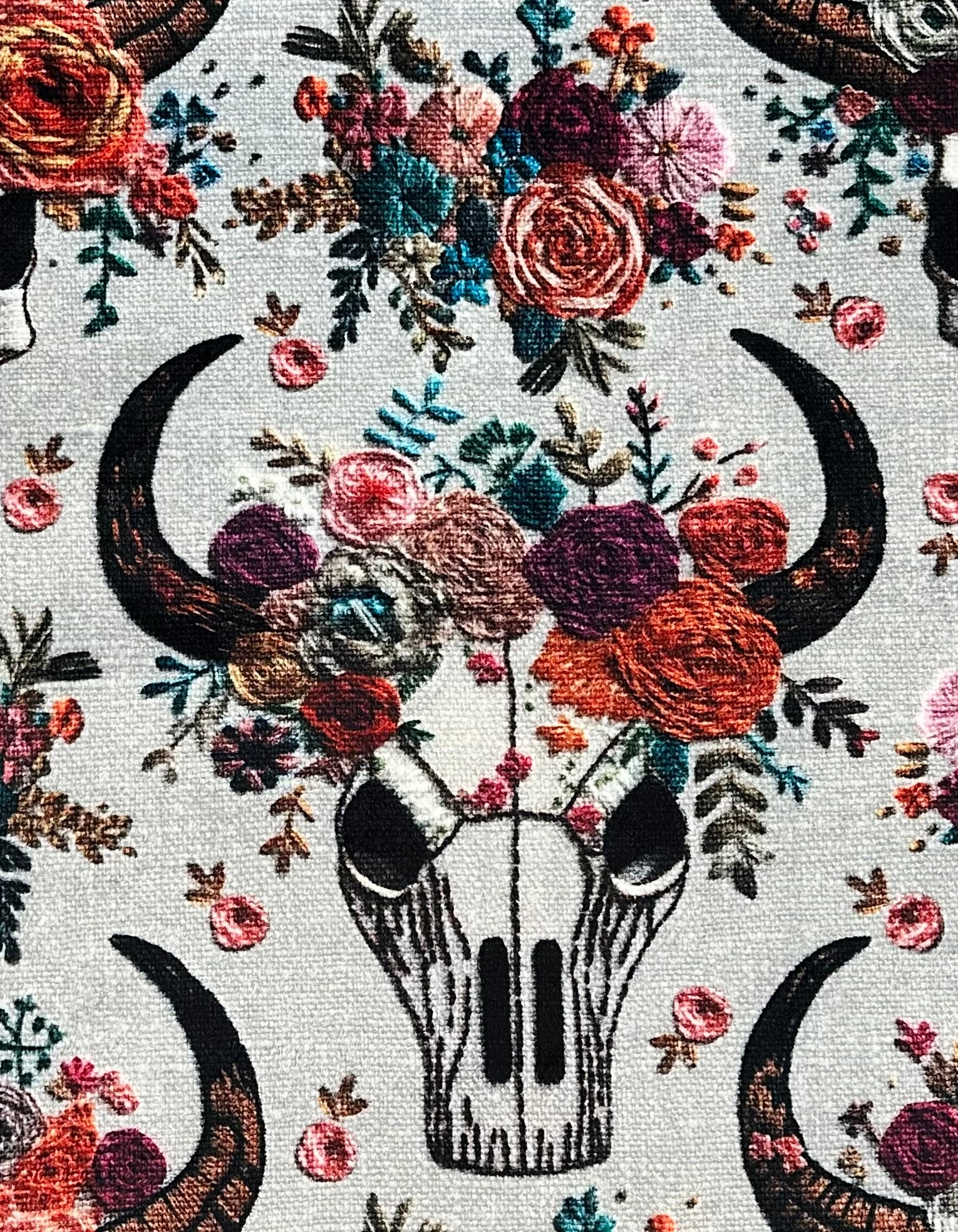 Western Floral Skull Embroidery Print Minky Blanket 55x79 Inches - Soft Luxe Lagoon Blue Throw Blanket for Couch, Bed, Sofa, Gift & Home Decor
