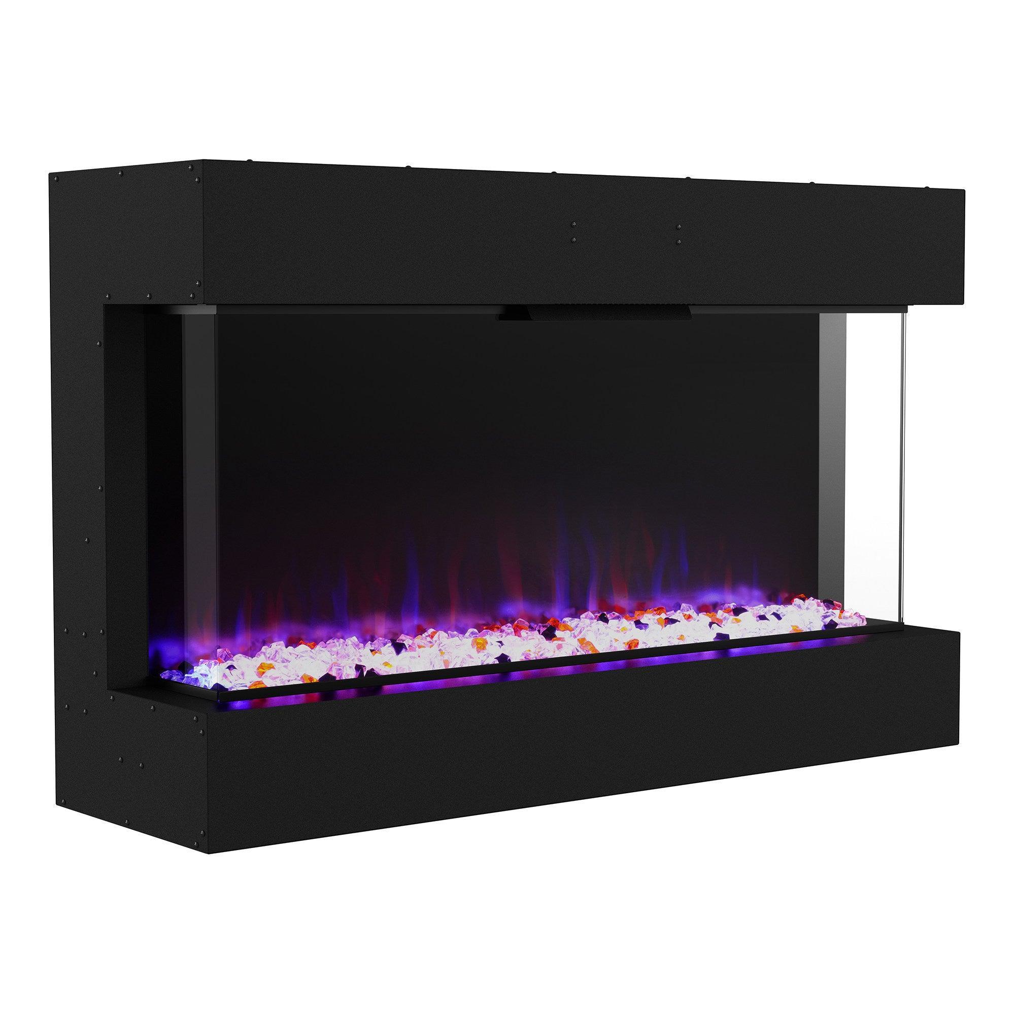 3 Color LED Electric Fireplace - Black Recessed or Wall Mount Flame Heater for Living Room, Bedroom & Office