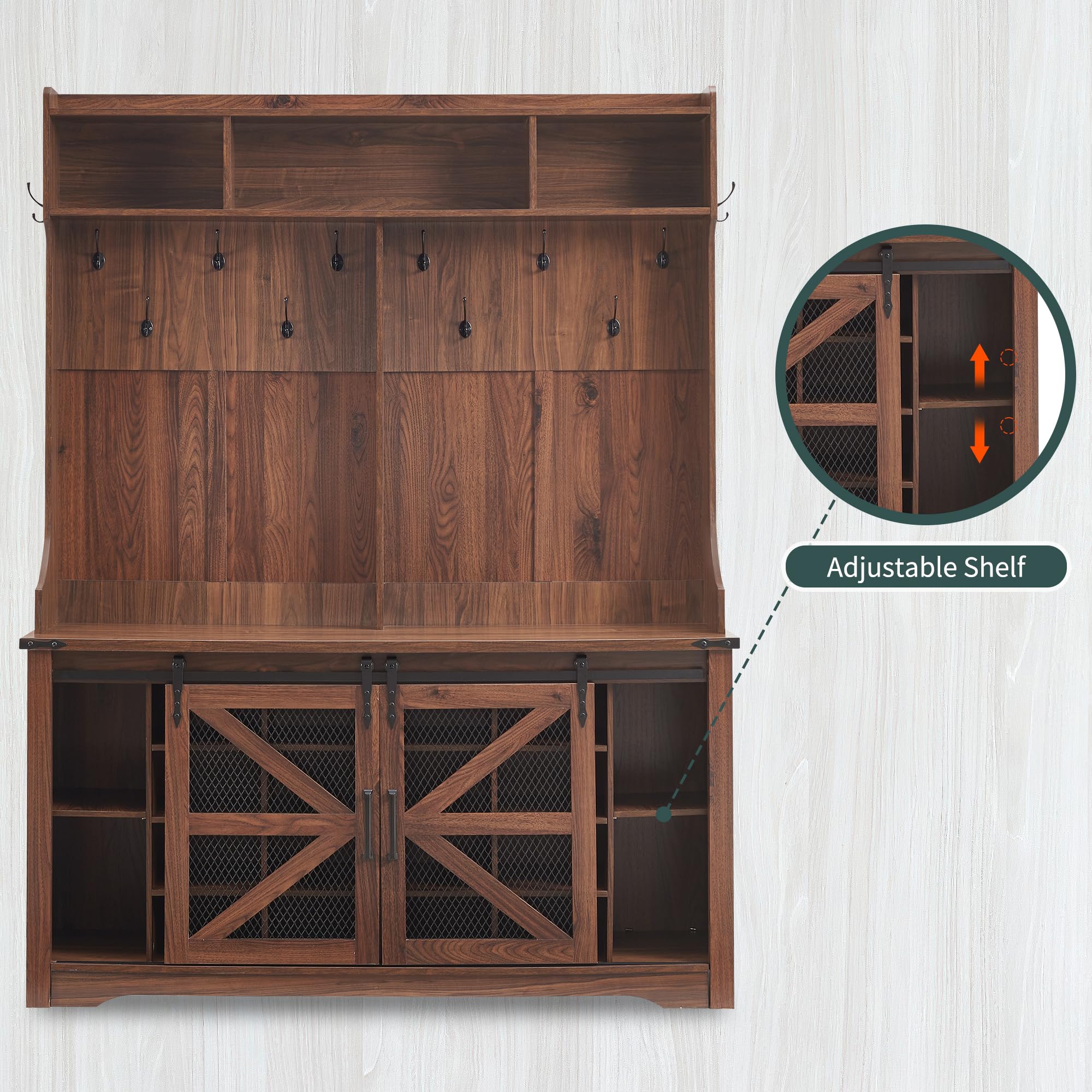Farmhouse Entryway Bench with Coat Rack - 59